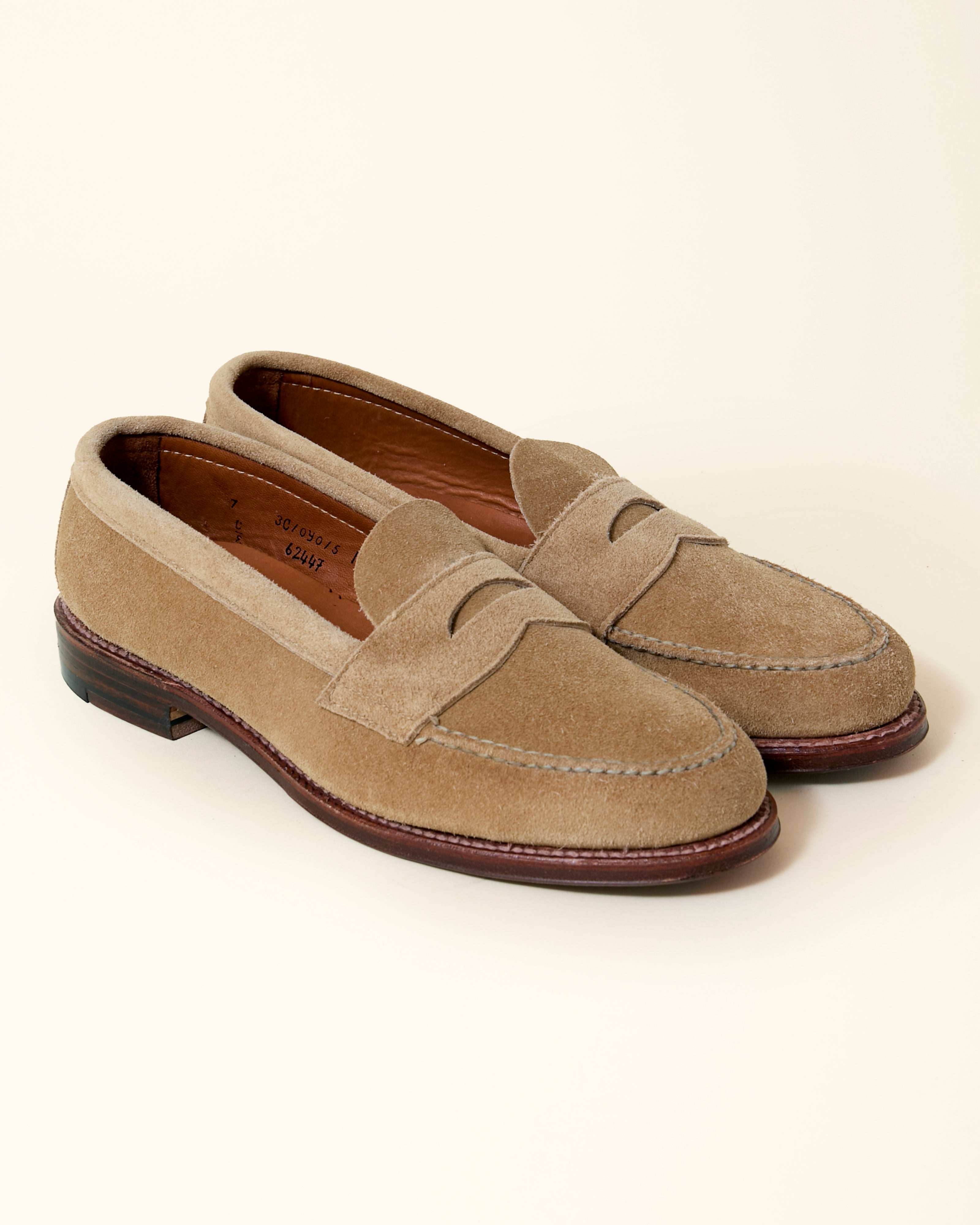 6244F Unlined Leisure Handsewn Penny Loafer in Tan Suede, Van Last