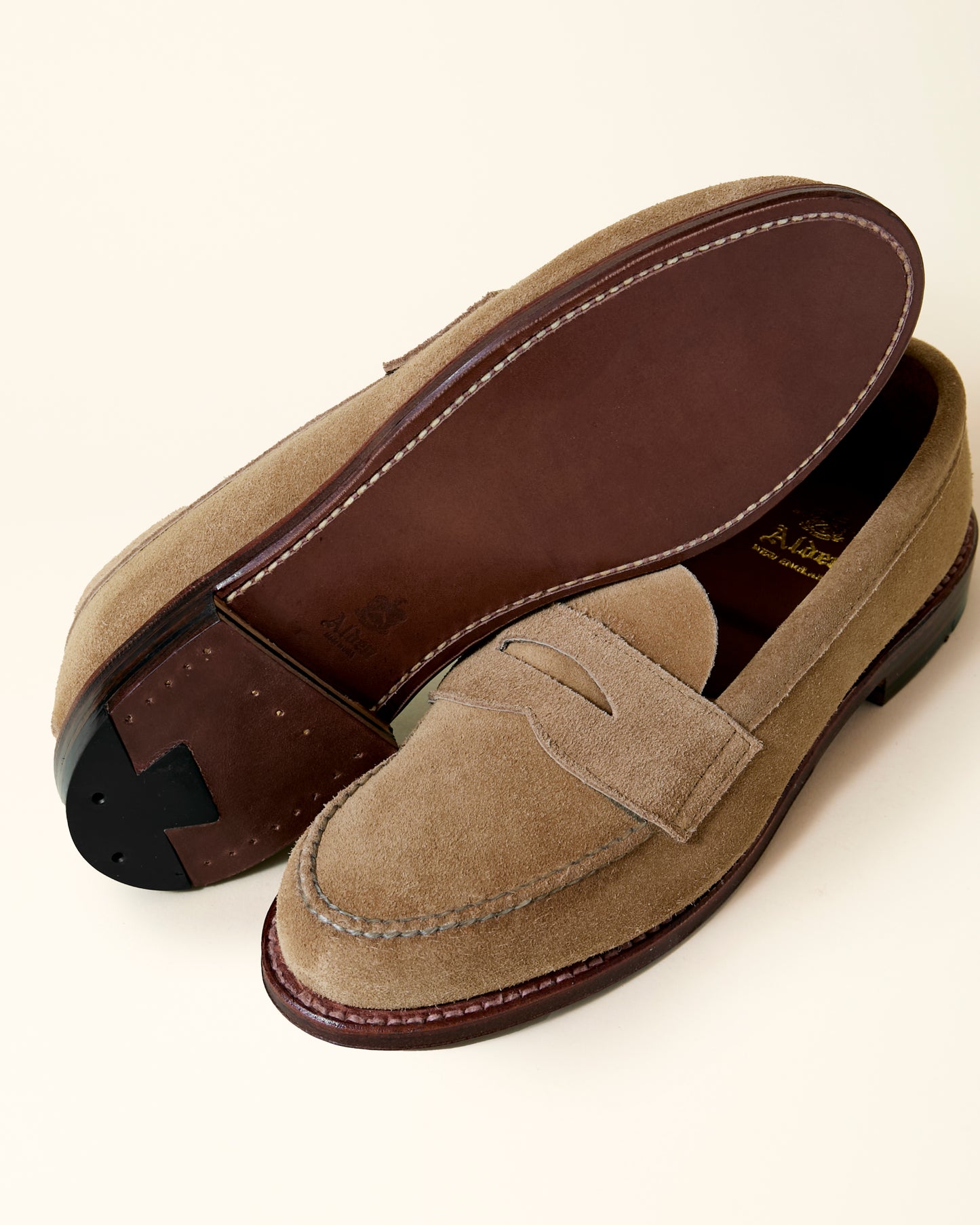 6244F Unlined Leisure Handsewn Penny Loafer in Tan Suede, Van Last