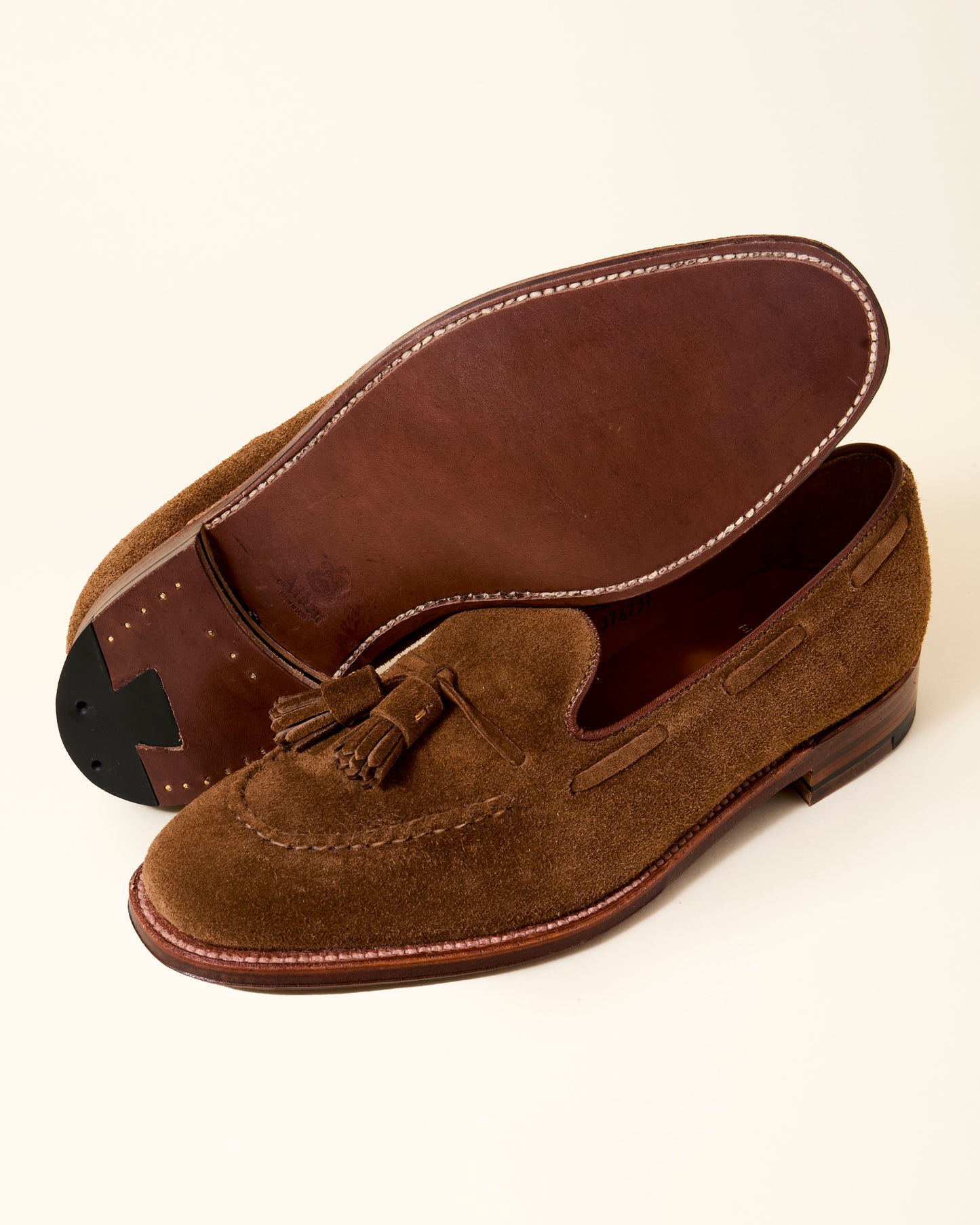 "Bright" Handsewn Tassel Loafer in Snuff Suede, Plaza Last