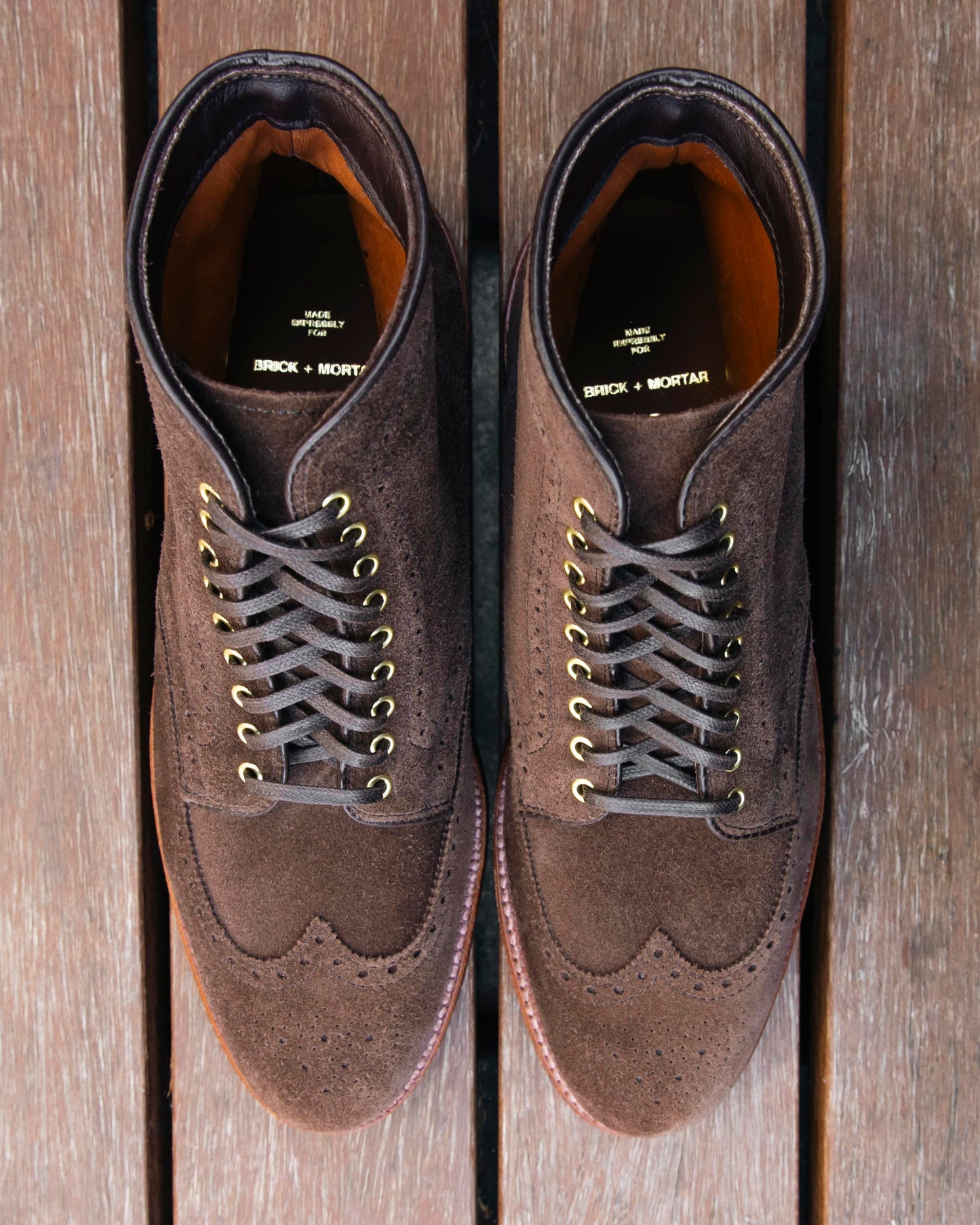 "Bluegrass" Wing Tip Boot in Humus Suede, Grant Last