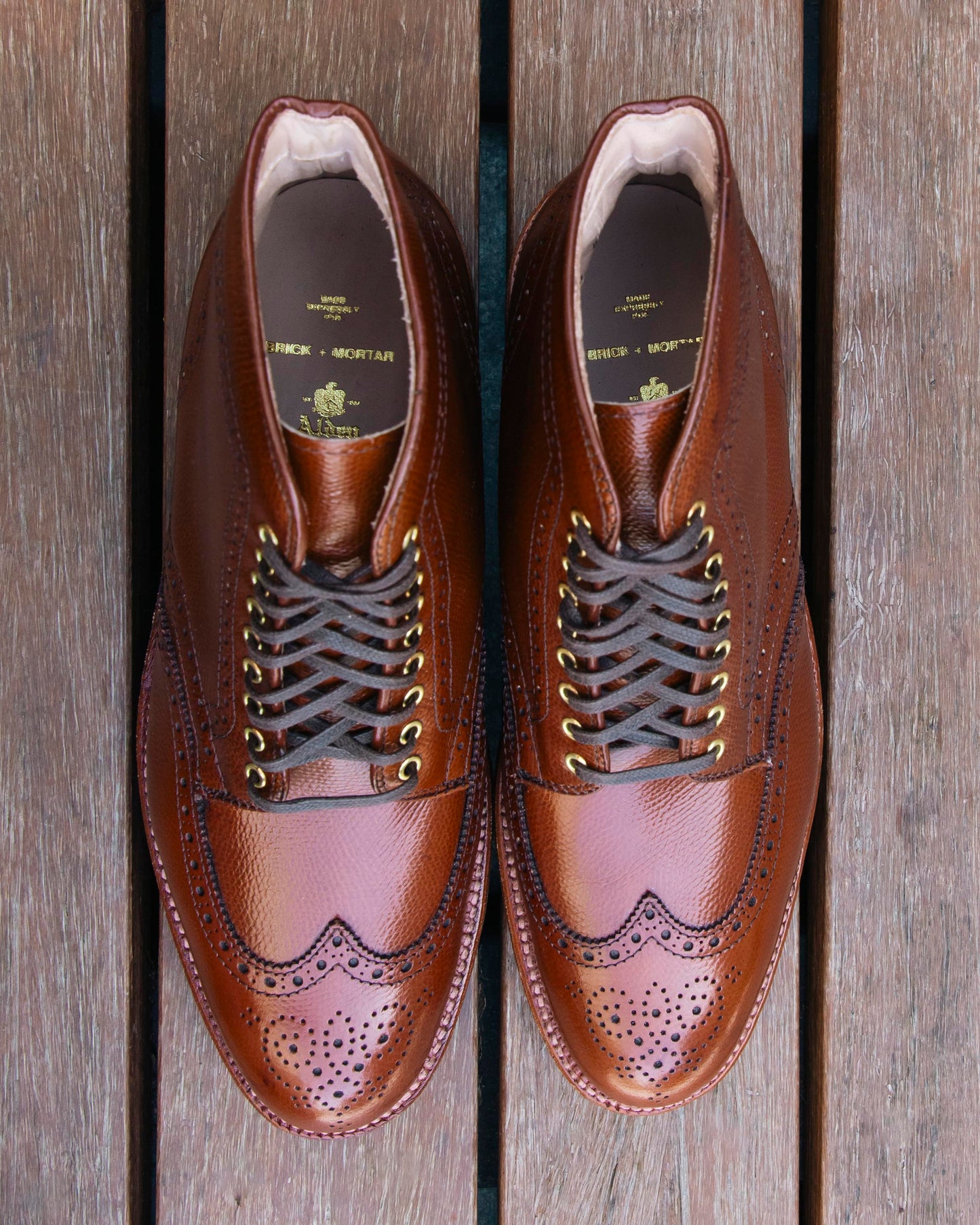 "Sumner” Wing Tip Boot in Tan Alpine Grain, Grant Last
