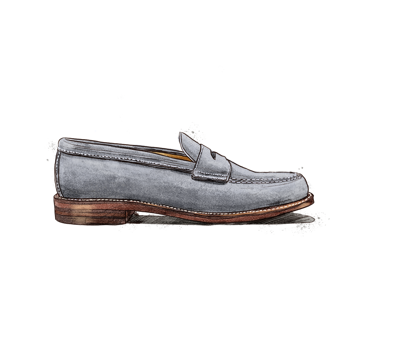 "Standard H" Unlined Leisure Handsewn Penny Loafer in Lead Gray Suede, Van Last