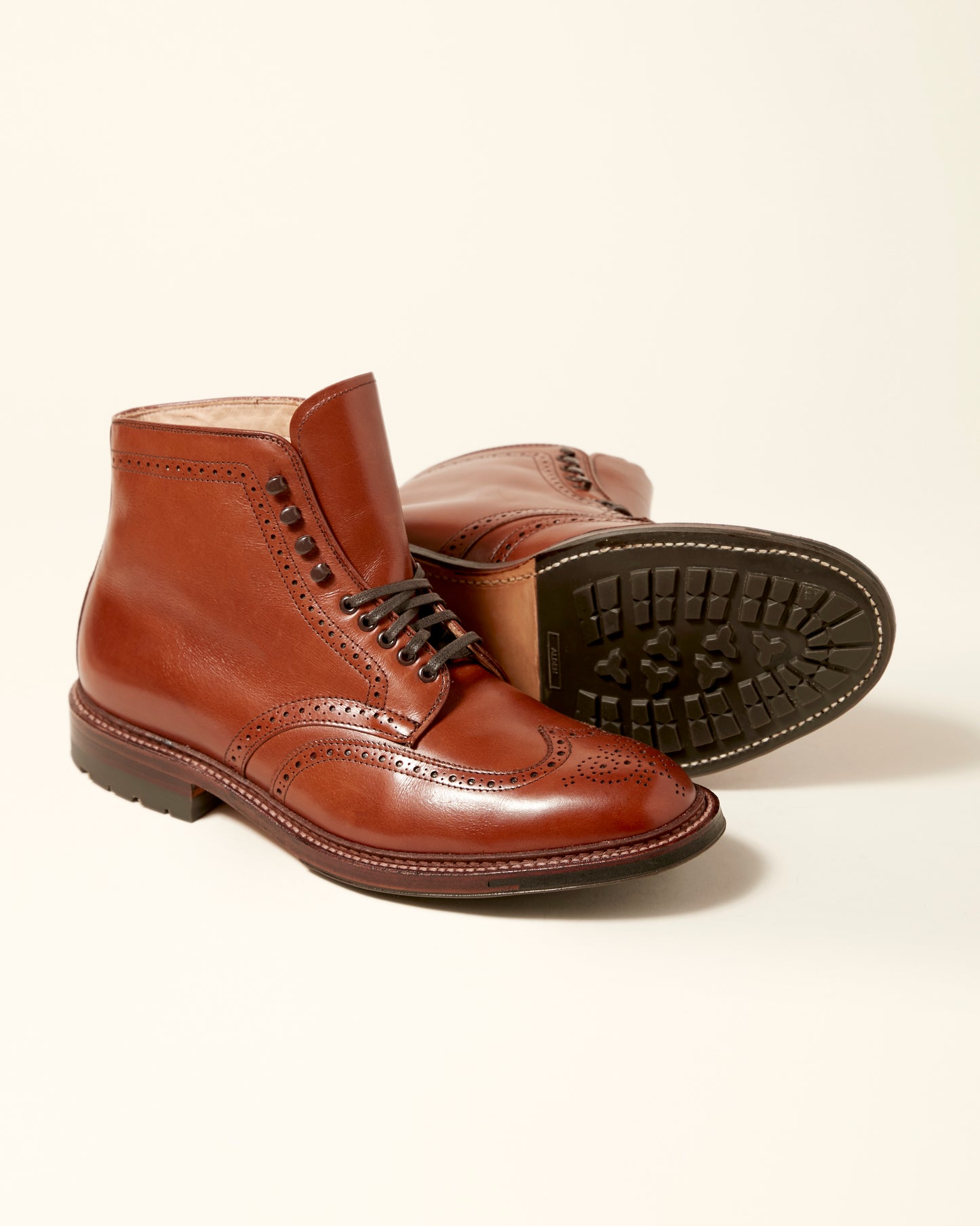 "Ruston Way" Wing Tip Boot in Burnished Tan Calfskin, Barrie Last