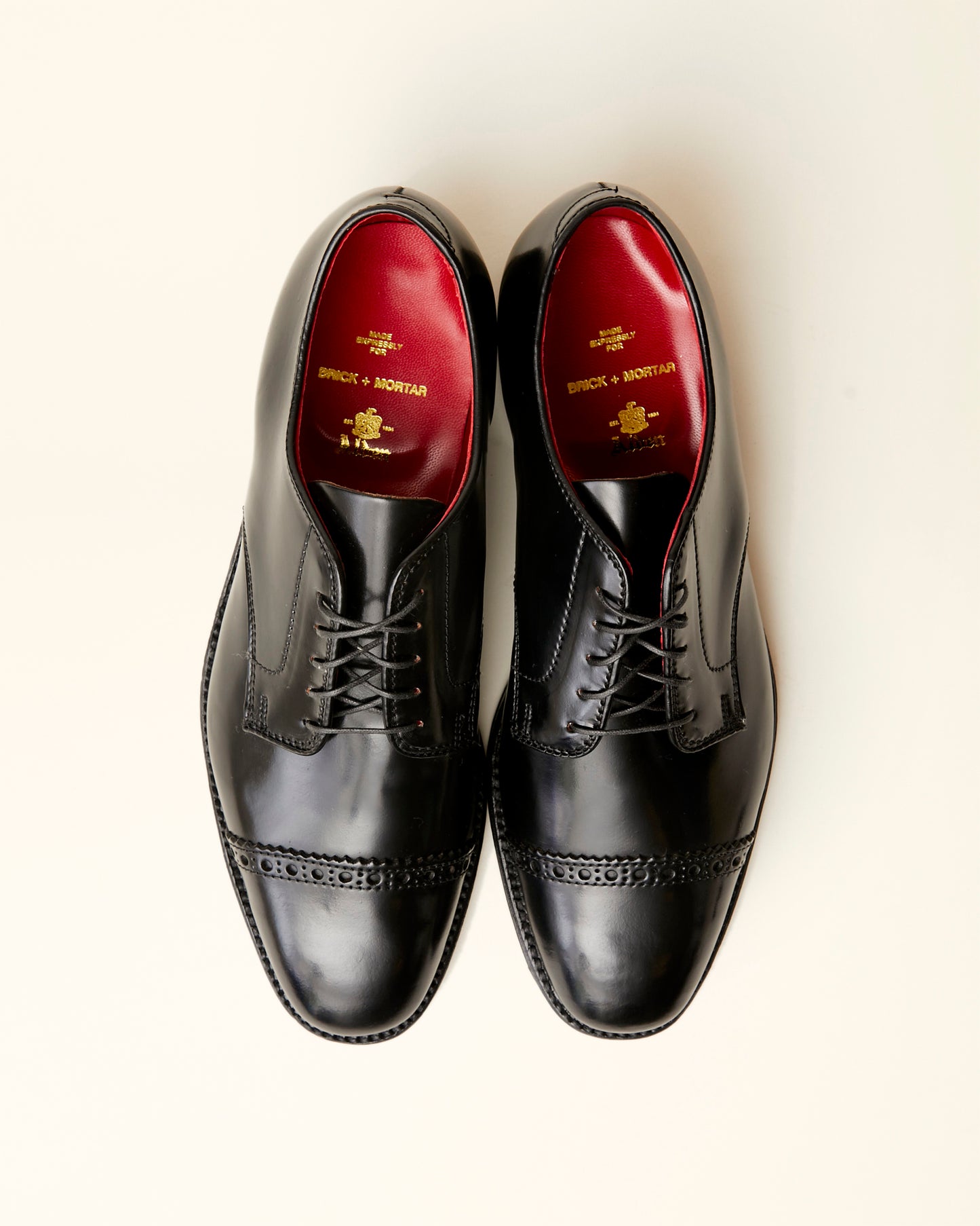 "Executive" Unlined Perforated Tip Blucher in Black Shell Cordovan, Plaza Last