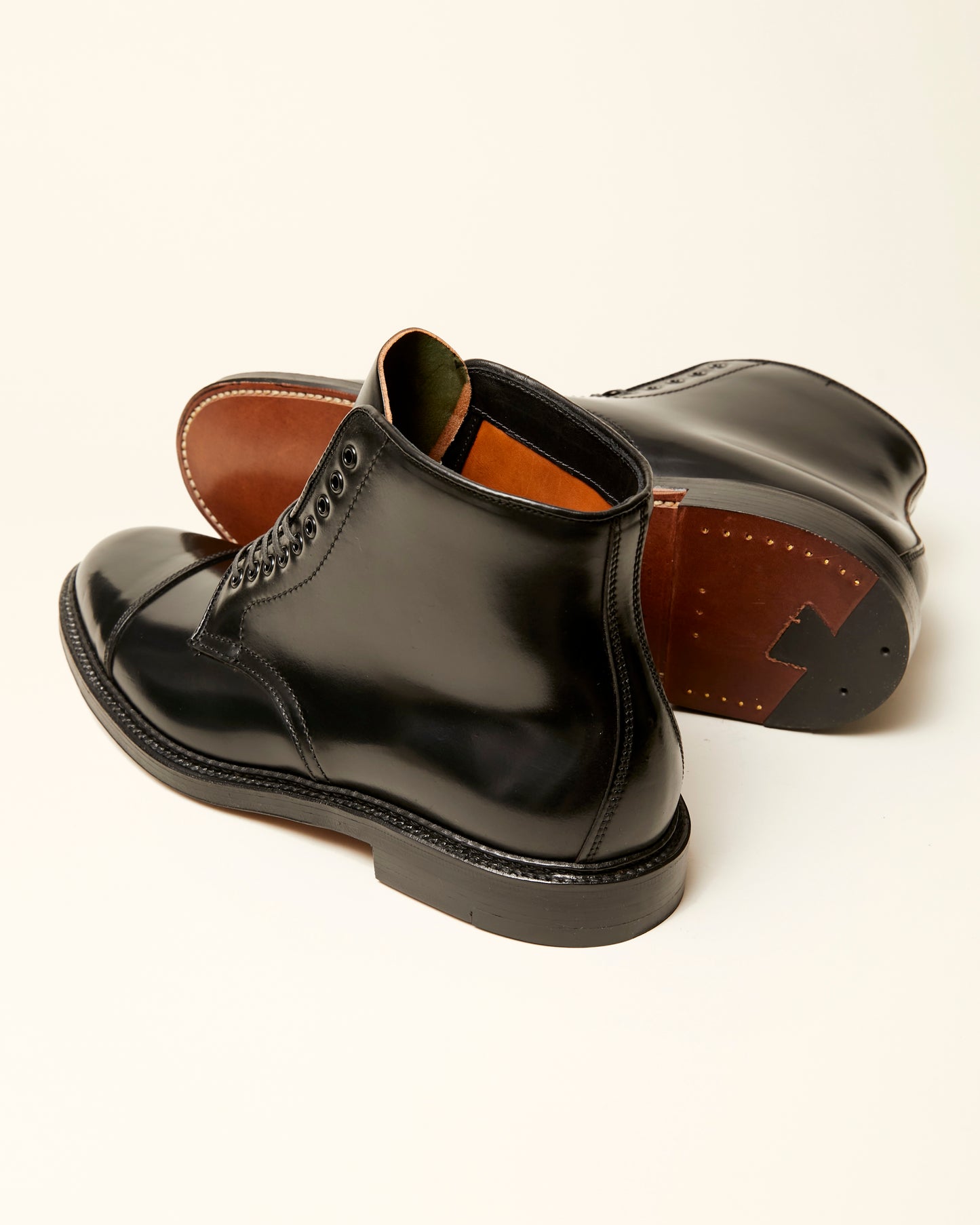 "Downtown" Straight Tip Boot in Black Shell Cordovan, Barrie Last