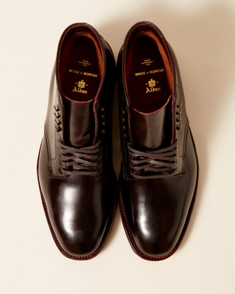 "Columbia City" Plain Toe Boot in Color 8 Shell Cordovan, Plaza Last