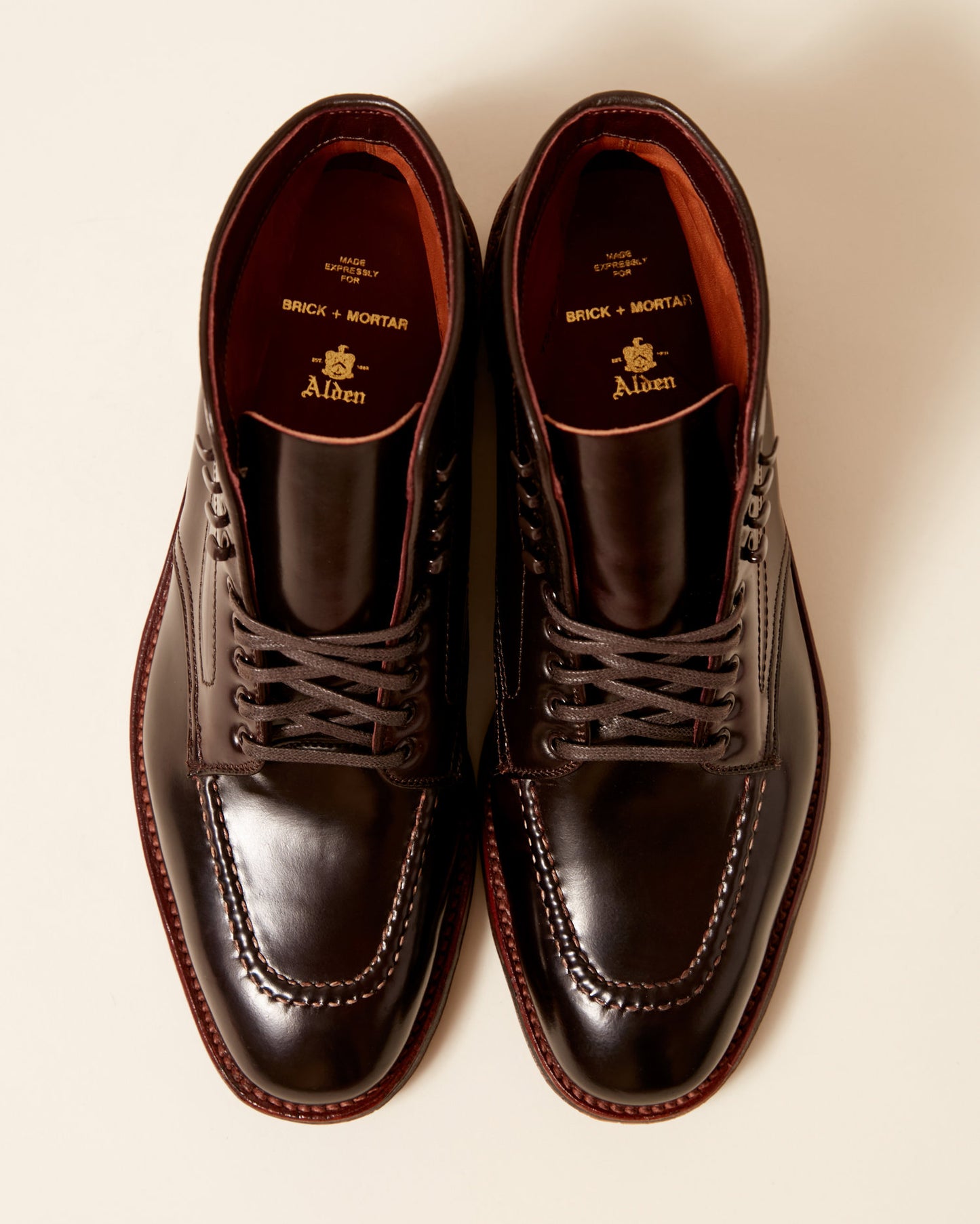 "Post Alley" Handsewn Indy Boot in Color 8 Shell Cordovan, Plaza Last