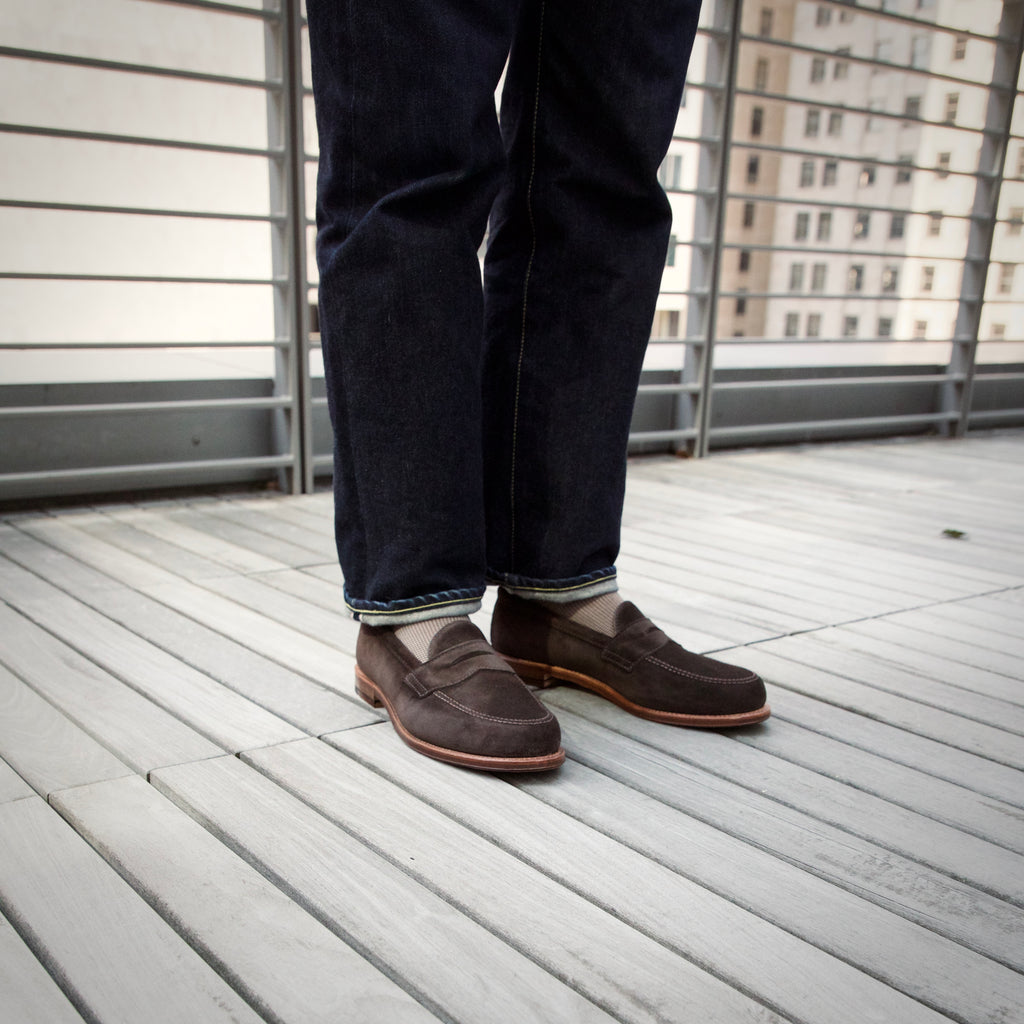 6176F Penny Loafer in Chocolate Suede, Van Last