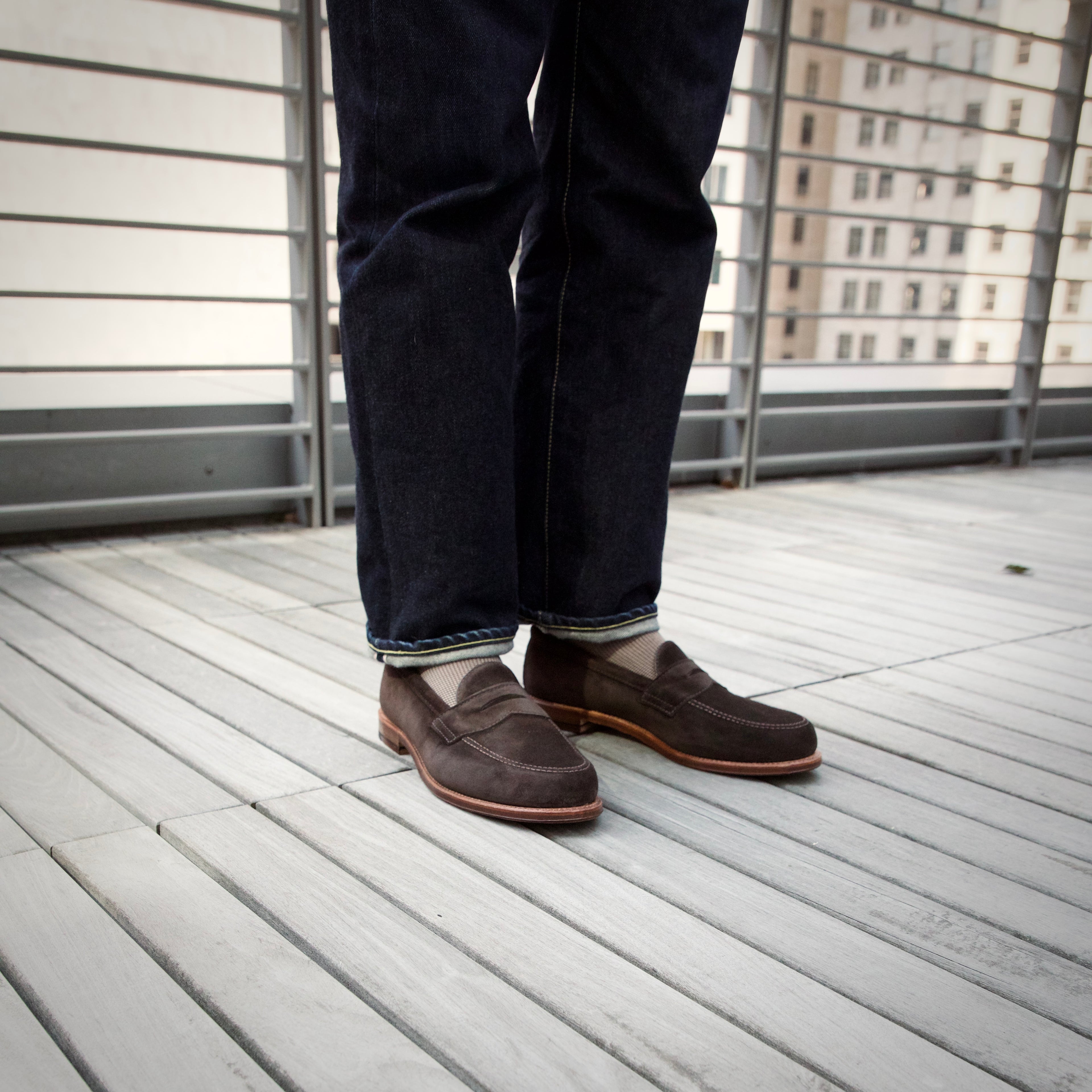 6176F Penny Loafer in Chocolate Suede, Van Last