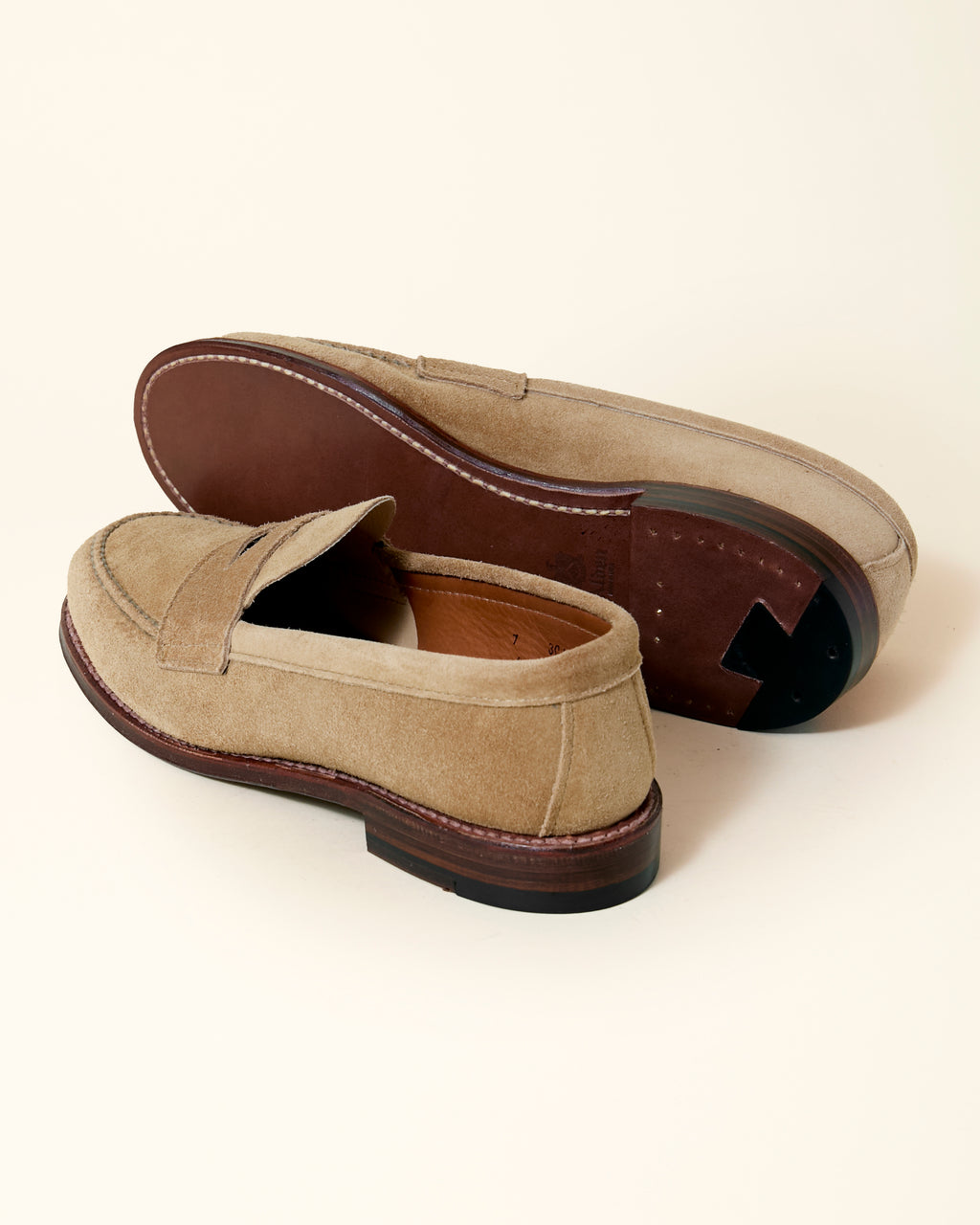6244F Unlined Leisure Handsewn Penny Loafer in Tan Suede, Van Last