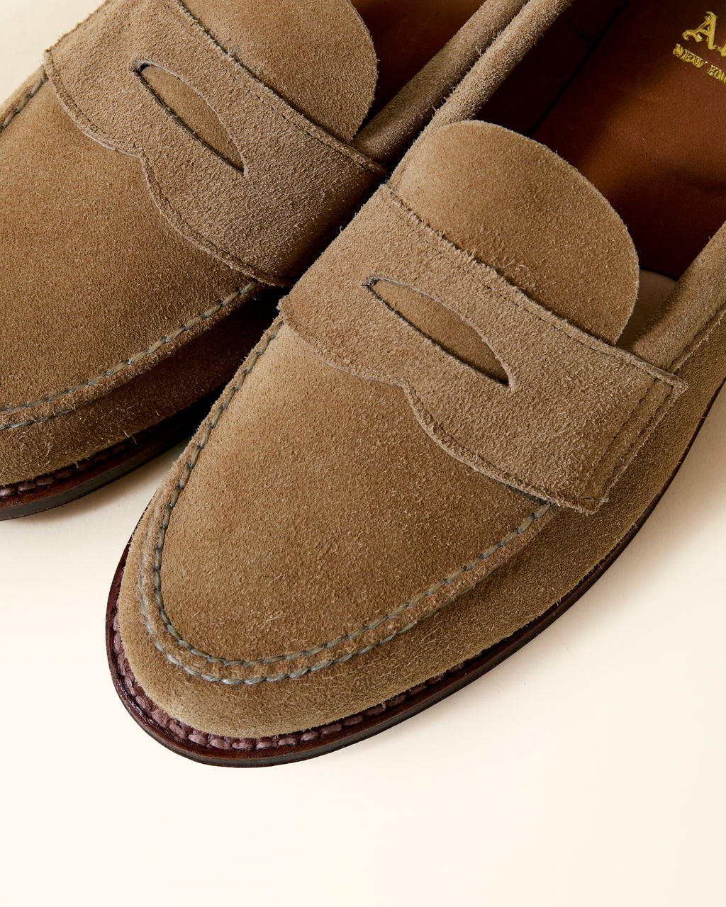 6244F Unlined Leisure Handsewn Penny Loafer in Tan Suede, Van Last