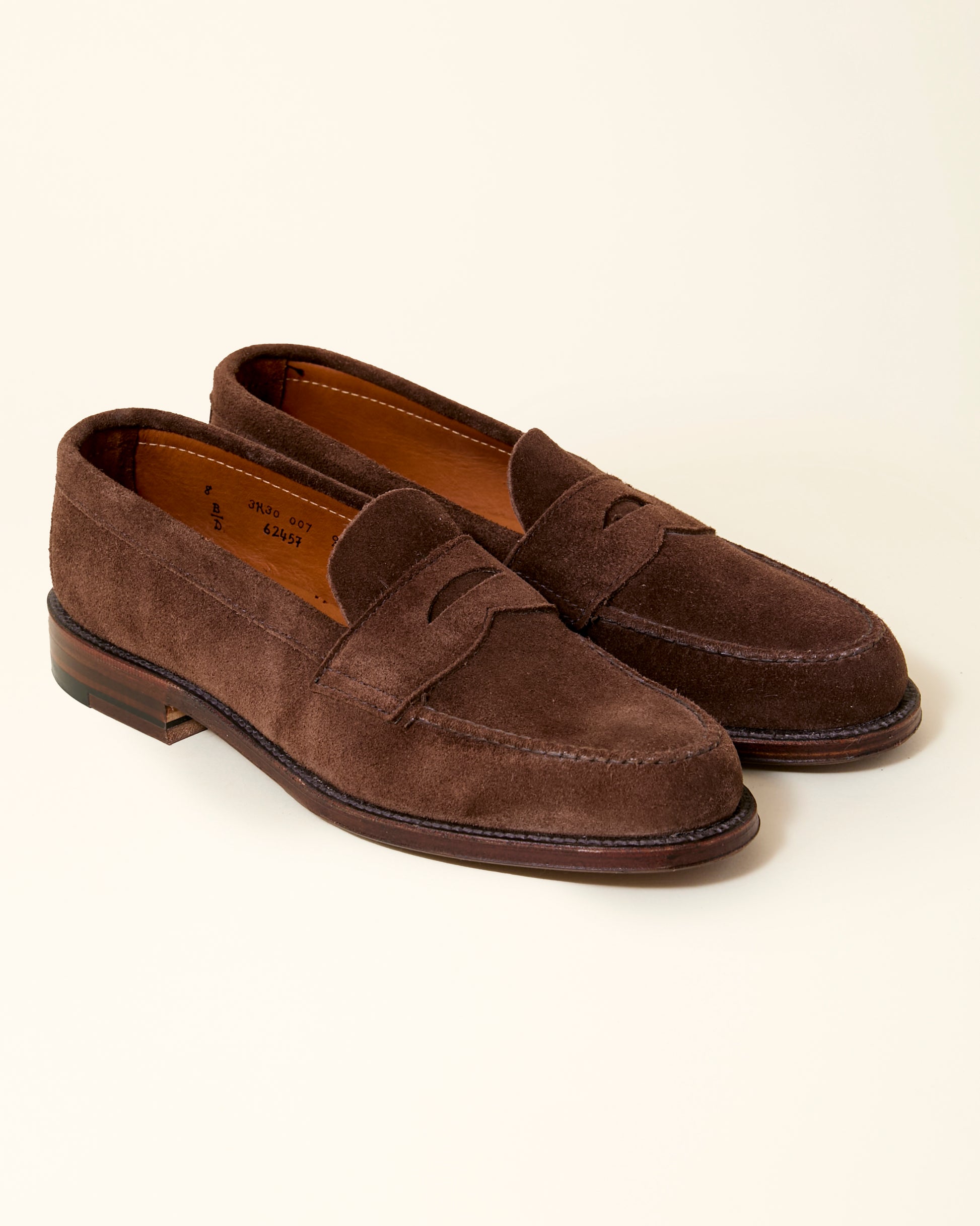 6245F Unlined Leisure Handsewn Penny Loafer in Dark Brown Suede