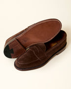 6245F Unlined Leisure Handsewn Penny Loafer in Dark Brown Suede, Van Last
