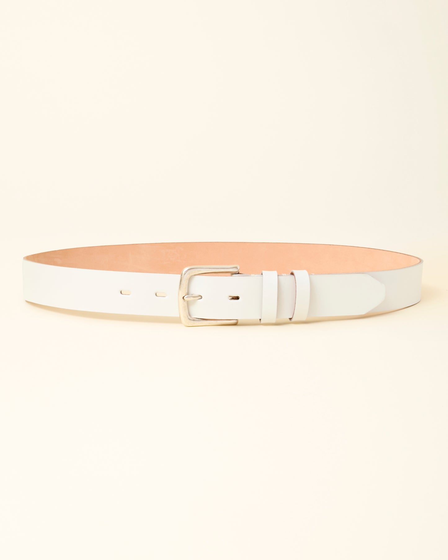 White Calf Leather Belt - Antique Nickel - 35mm