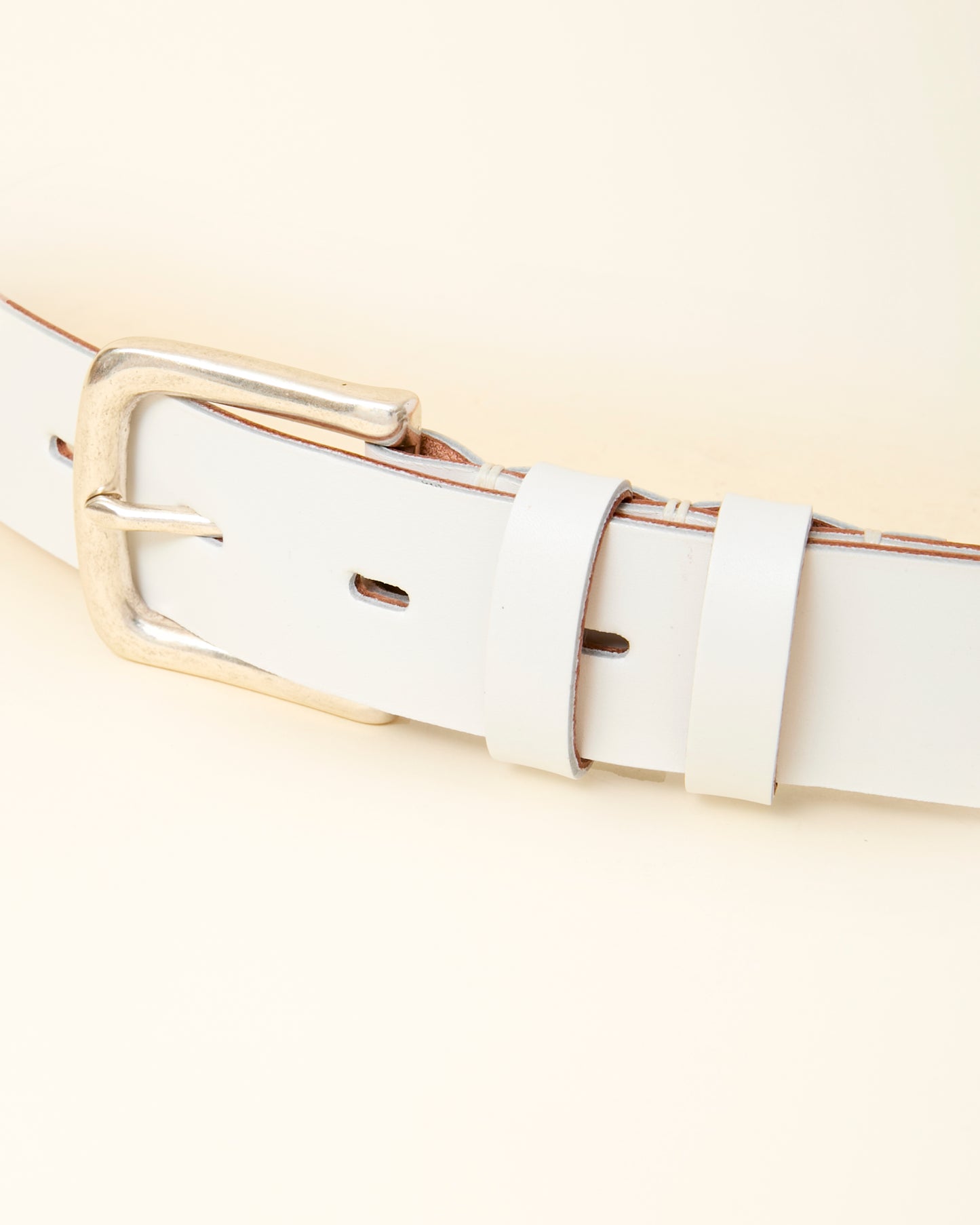 White Calf Leather Belt - Antique Nickel - 35mm