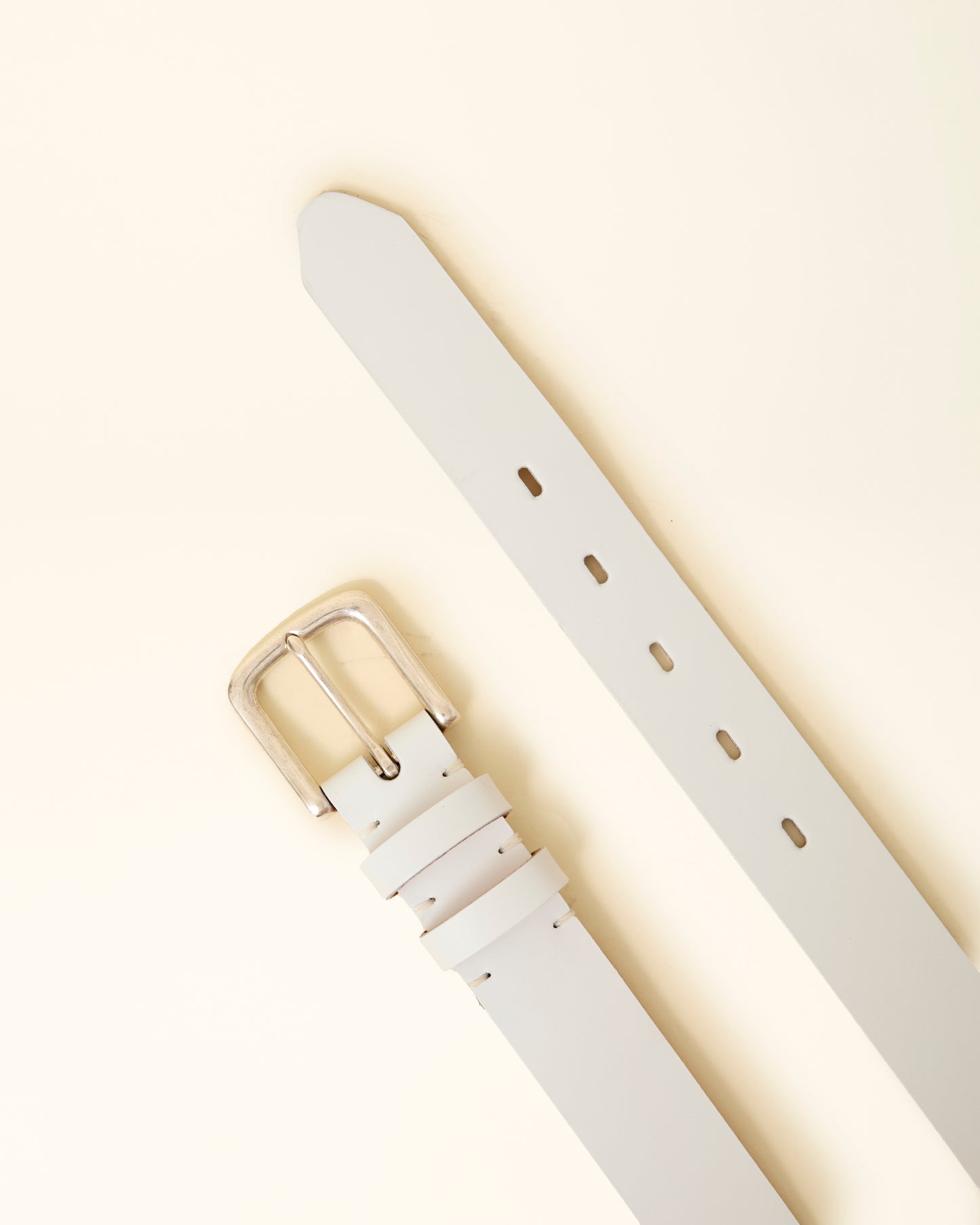 White Calf Leather Belt - Antique Nickel - 35mm