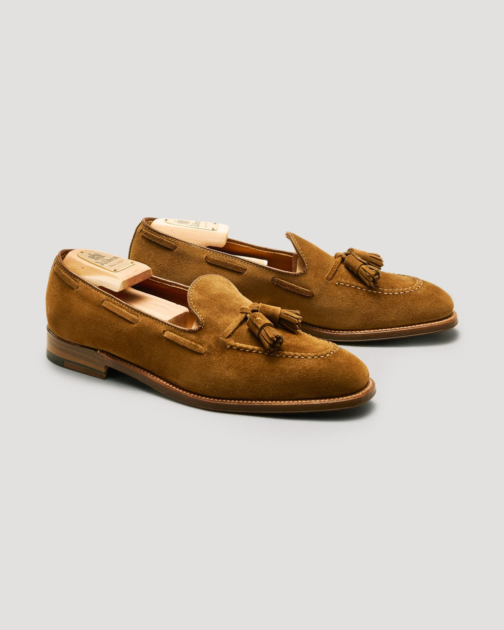 "Bright" Handsewn Tassel Moccasin Loafer in Snuff Suede, Plaza Last