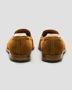 "Bright" Handsewn Tassel Moccasin Loafer in Snuff Suede, Plaza Last