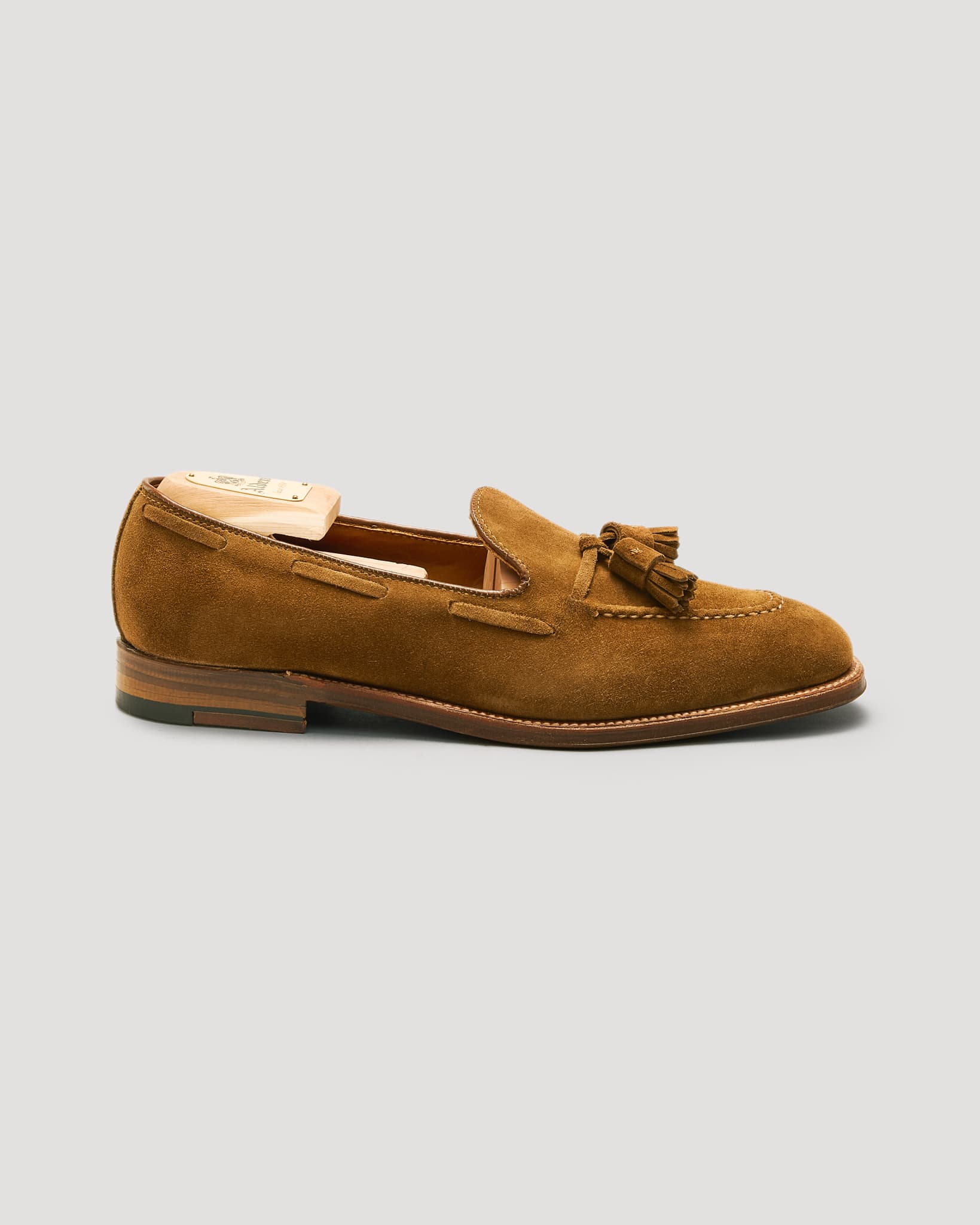 "Bright" Handsewn Tassel Moccasin Loafer in Snuff Suede, Plaza Last