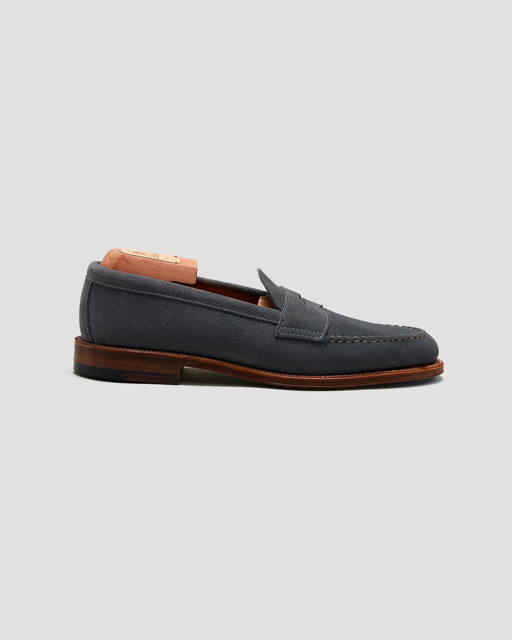 "Standard H" Unlined Leisure Handsewn Penny Loafer in Lead Gray Suede, Van Last