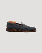 "Standard H" Unlined Leisure Handsewn Penny Loafer in Lead Gray Suede, Van Last