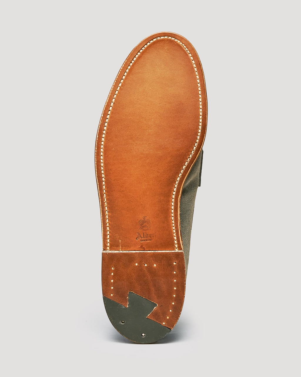 "Standard H" Unlined Leisure Handsewn Penny Loafer in Lead Gray Suede, Van Last