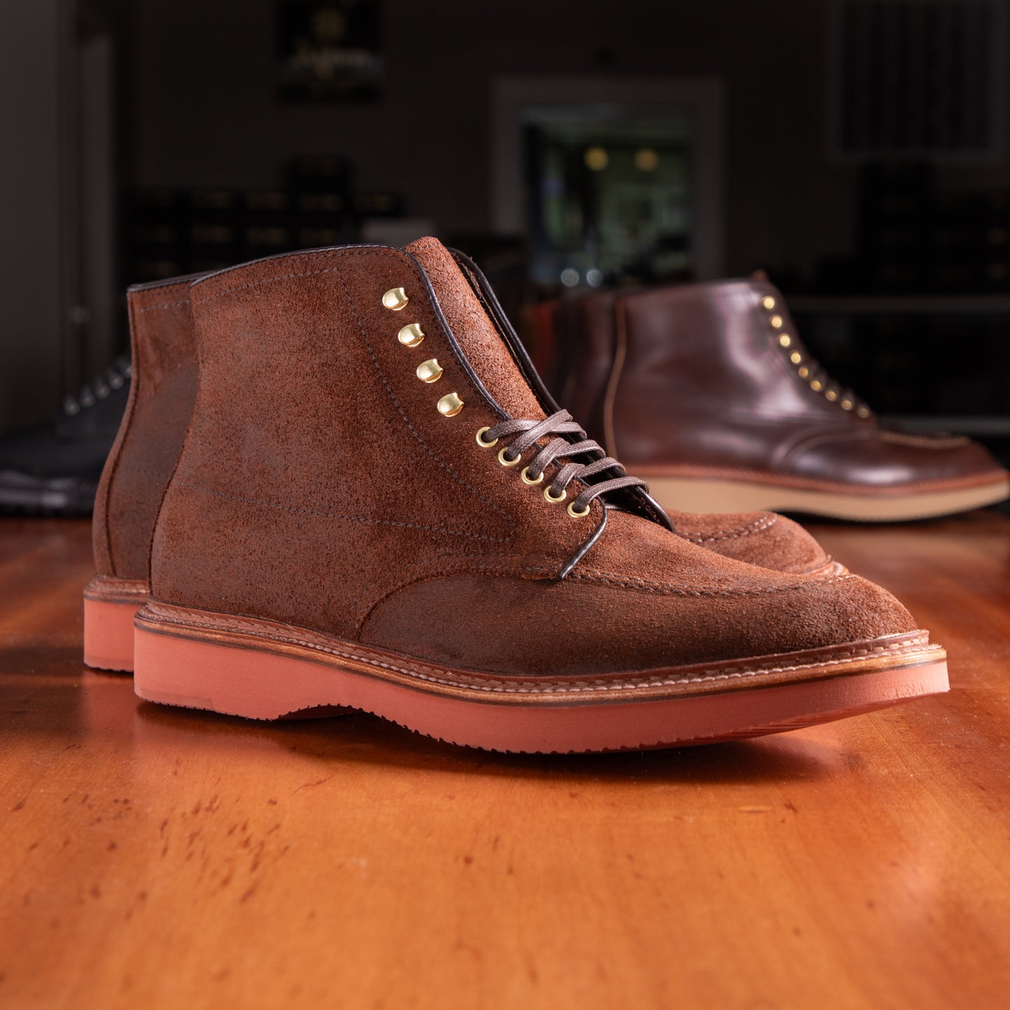 “Moss Bay” Indy Boot in Tobacco Reverse Chamois, Trubalance Last