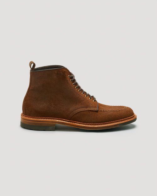 "B&T" Handsewn Norwegian Front Boot in Tobacco Reverse Chamois, Barrie Last