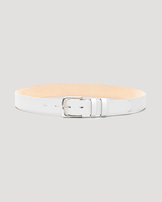 White Calf Leather Belt - Antique Nickel - 35mm