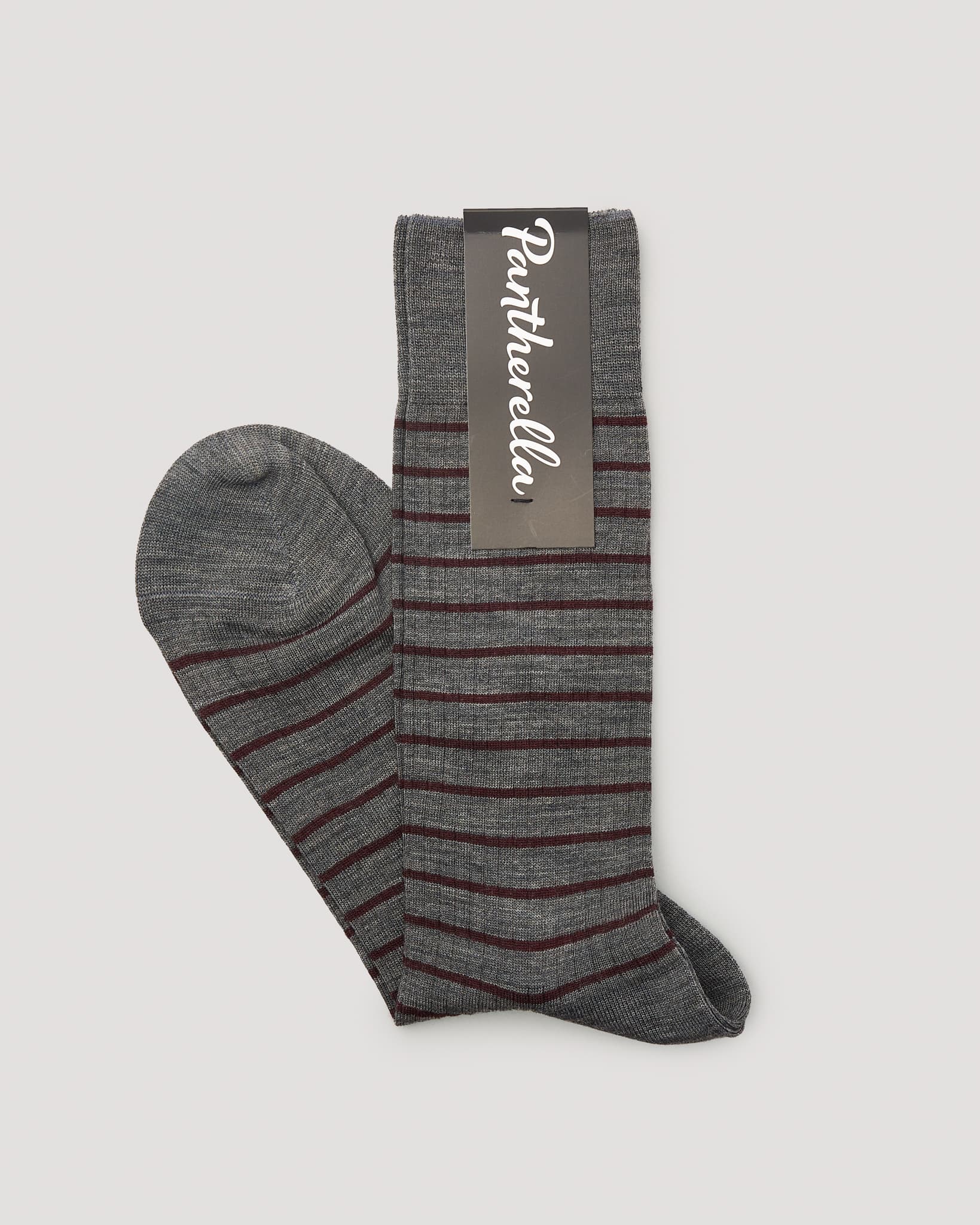 "Worthington" Merino Wool Striped Sock - Mid Grey Mix