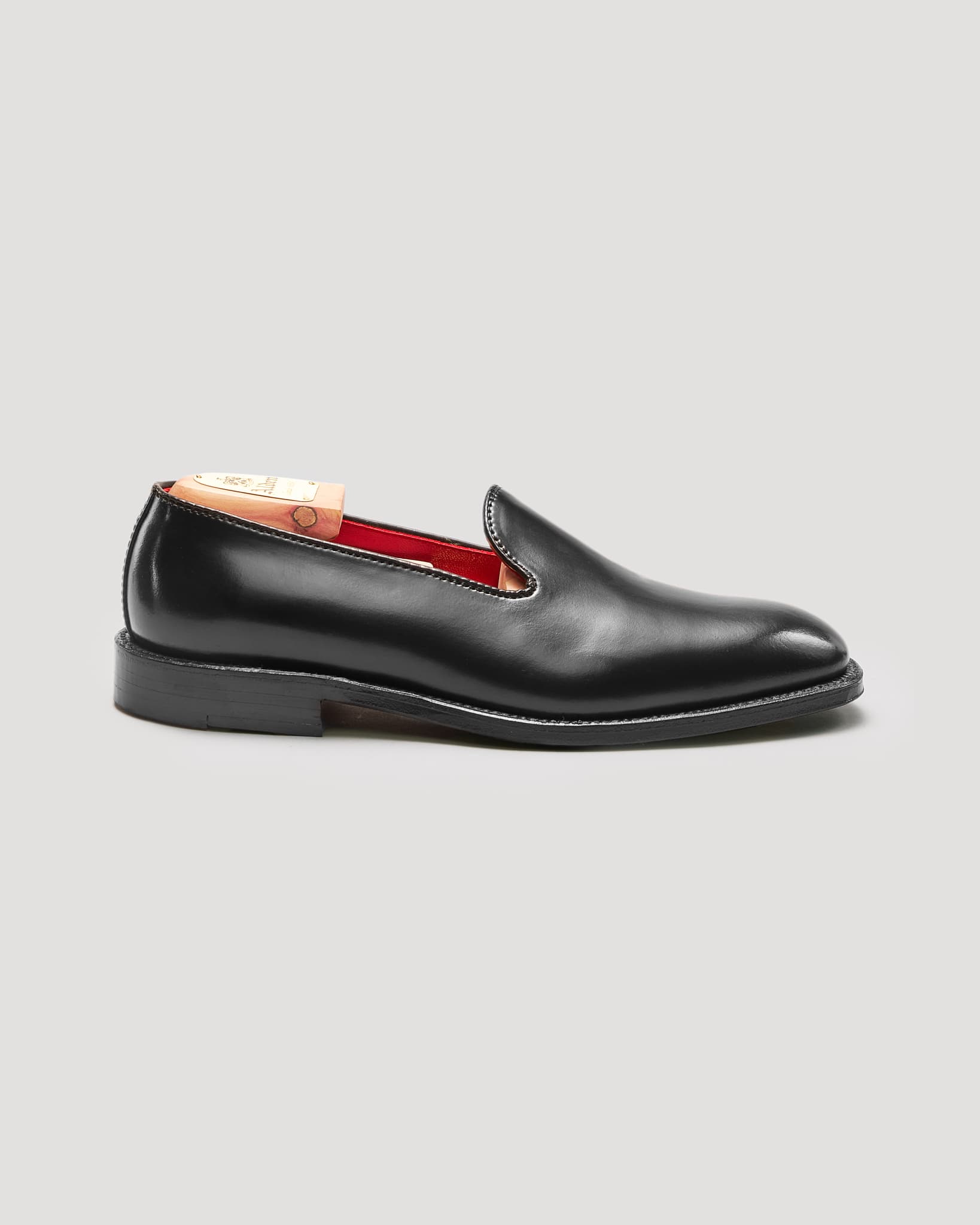 "Promenade" Plain Toe Slip On Loafer in Black Shell Cordovan, Plaza Last