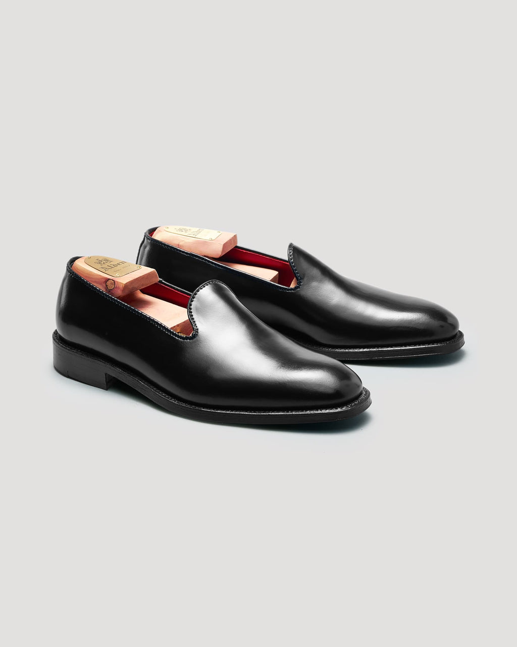 "Promenade" Plain Toe Slip On Loafer in Black Shell Cordovan, Plaza Last