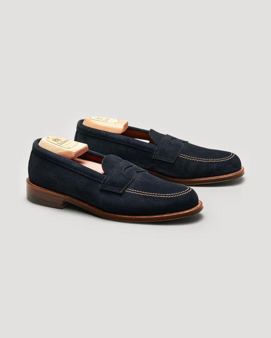"Campus" Unlined Penny Loafer in Navy Suede, Van Last