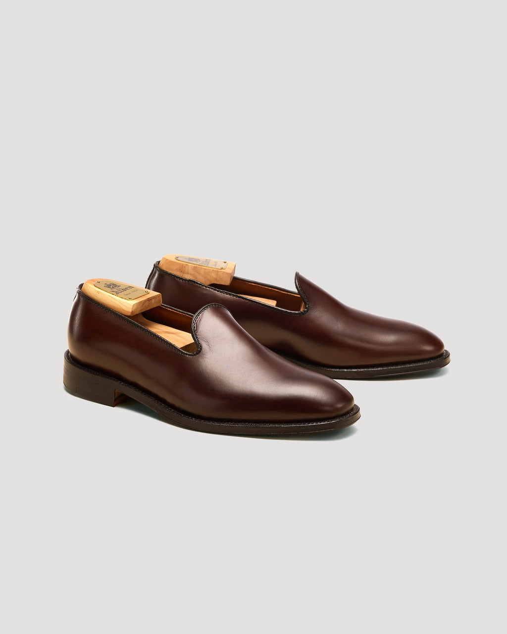 "Promenade" Plain Toe Slip On Loafer in Dark Brown Calfskin, Plaza Last