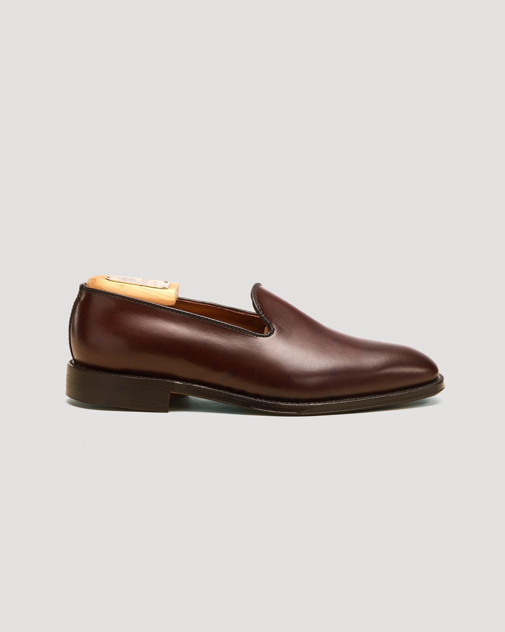 "Promenade" Plain Toe Slip On Loafer in Dark Brown Calfskin, Plaza Last