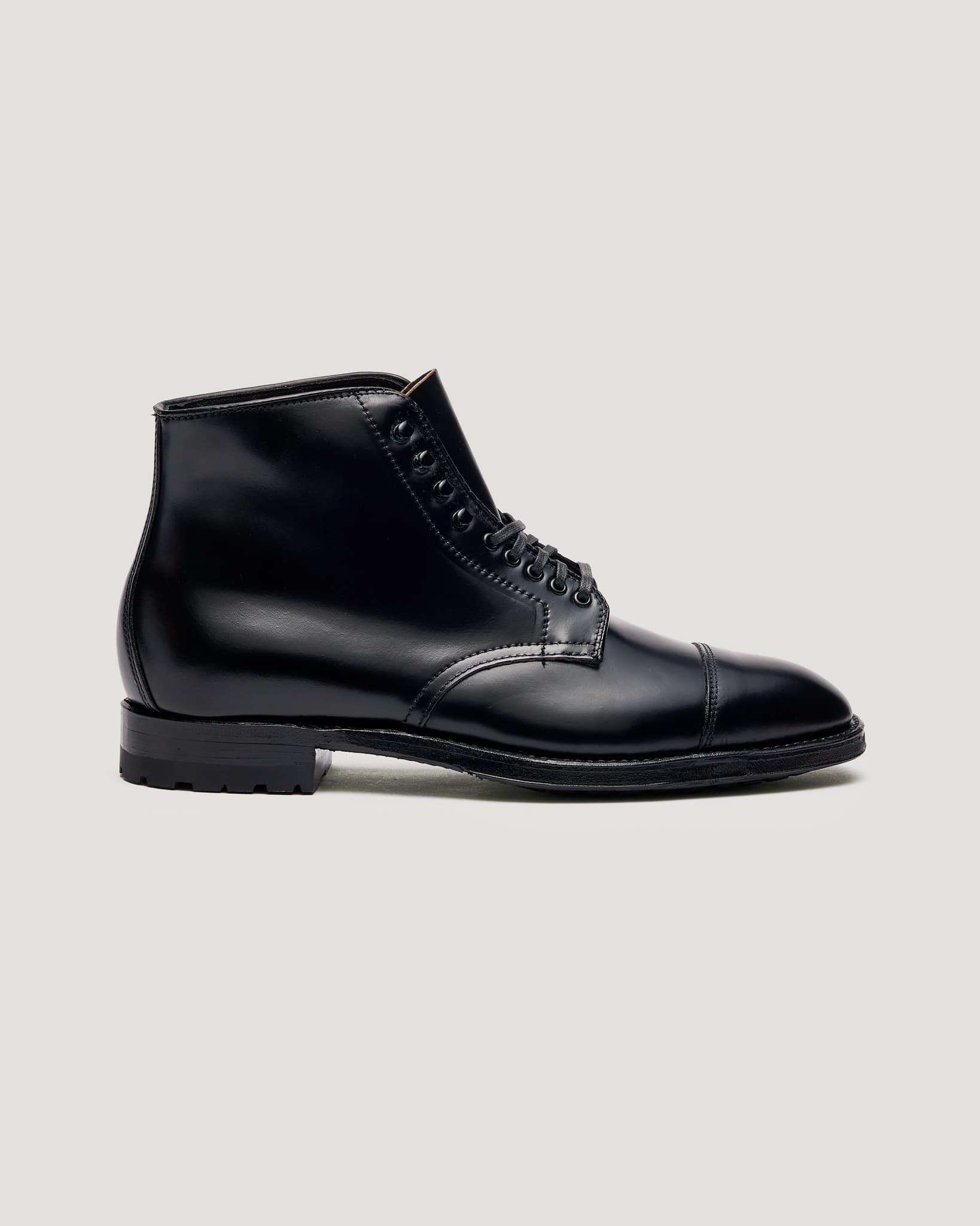 "Soren" Straight Tip Boot in Black Shell Cordovan, Plaza Last