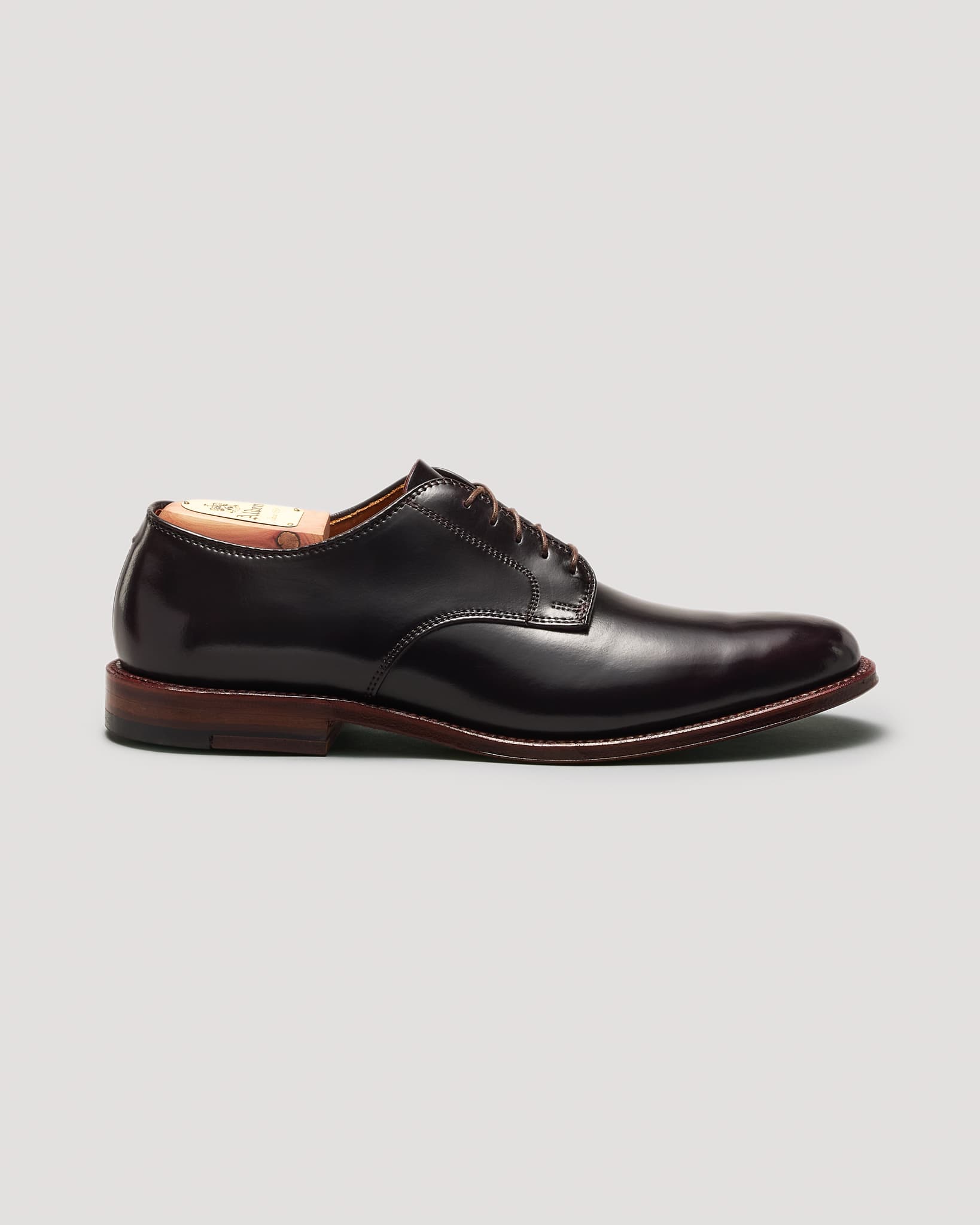"Victory Heights" Unlined Plain Toe Derby in Color 8 Shell Cordovan, Barrie Last