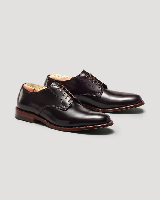 "Victory Heights" Unlined Plain Toe Derby in Color 8 Shell Cordovan, Barrie Last