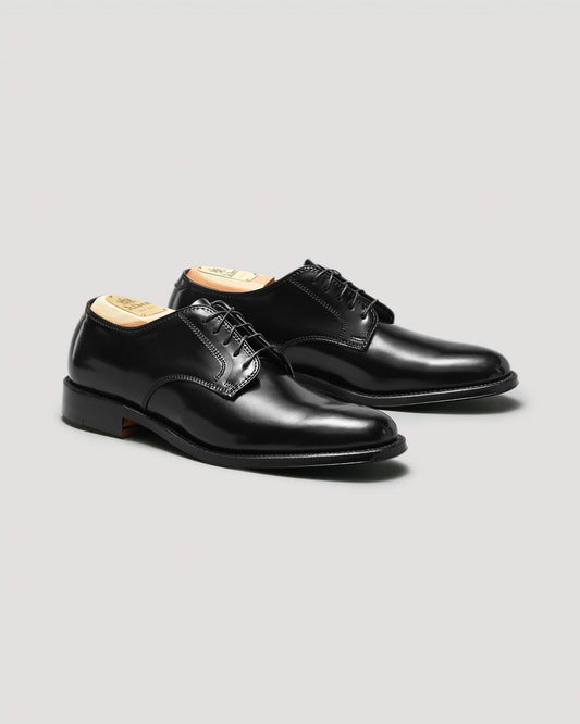 "Victory Heights" Unlined Plain Toe Derby in Black Shell Cordovan, Barrie Last