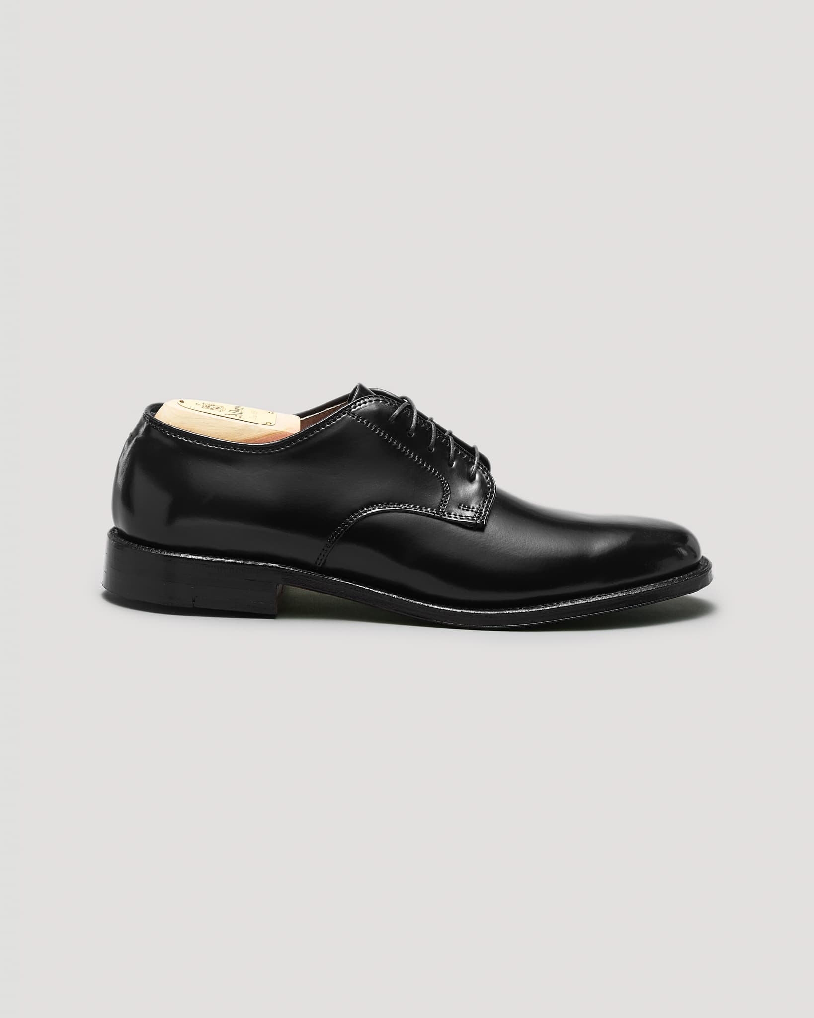 "Victory Heights" Unlined Plain Toe Derby in Black Shell Cordovan, Barrie Last