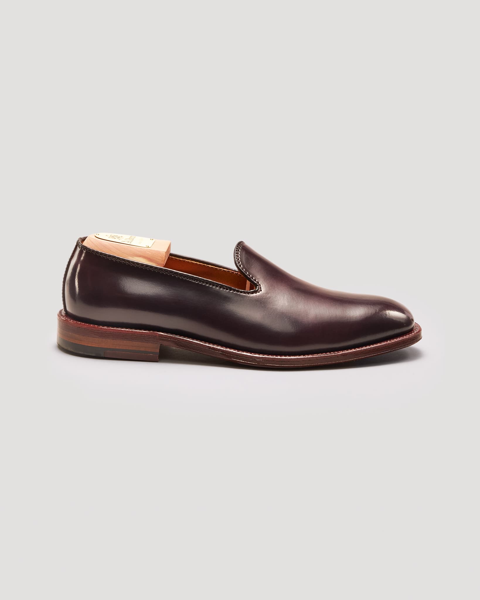 "Promenade" Plain Toe Slip On Loafer in Color 8 Shell Cordovan, Plaza Last