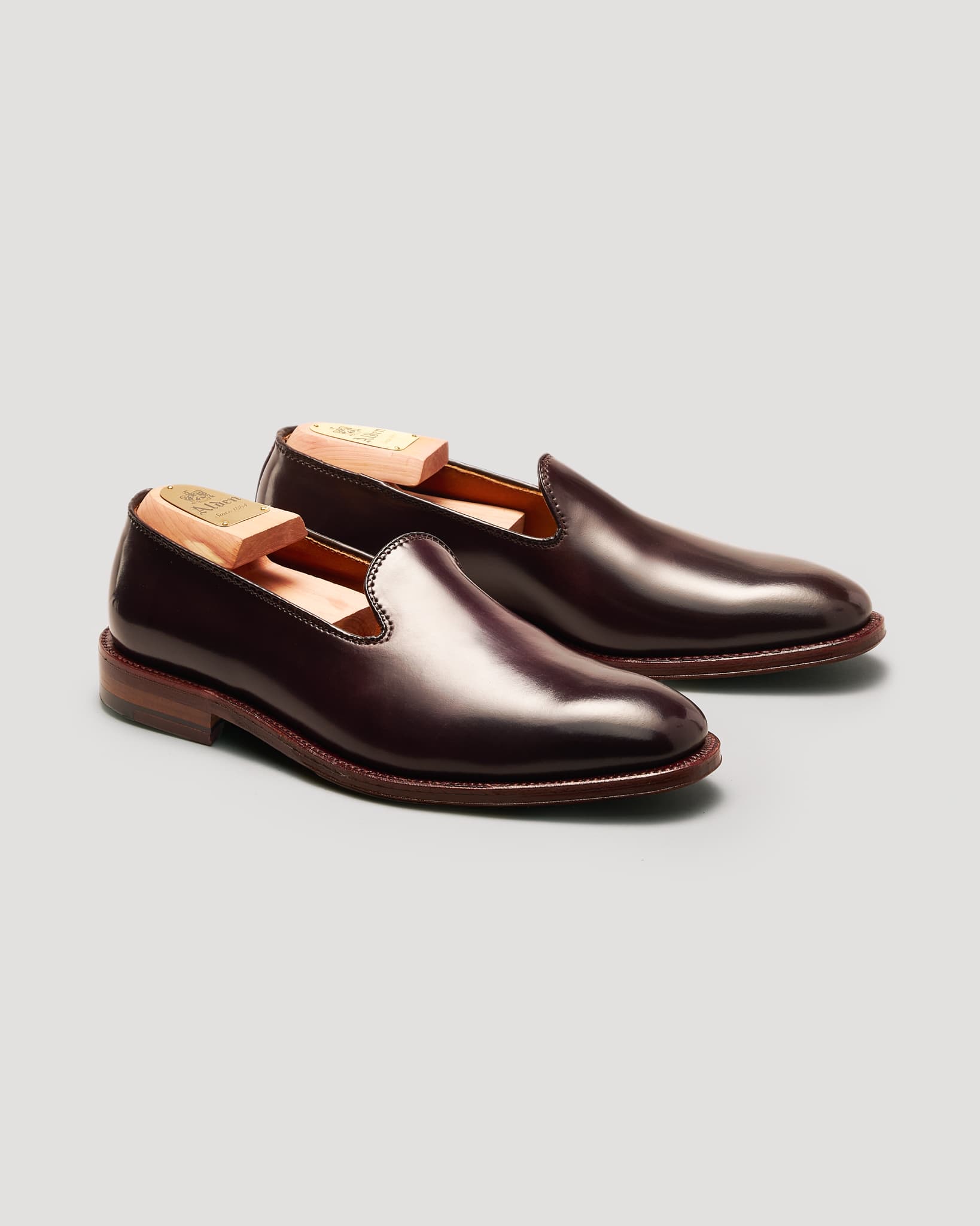 "Promenade" Plain Toe Slip On Loafer in Color 8 Shell Cordovan, Plaza Last