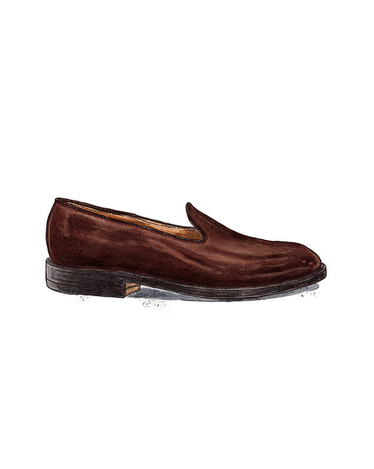 "Promenade" Plain Toe Slip On Loafer in Dark Brown Calfskin, Plaza Last