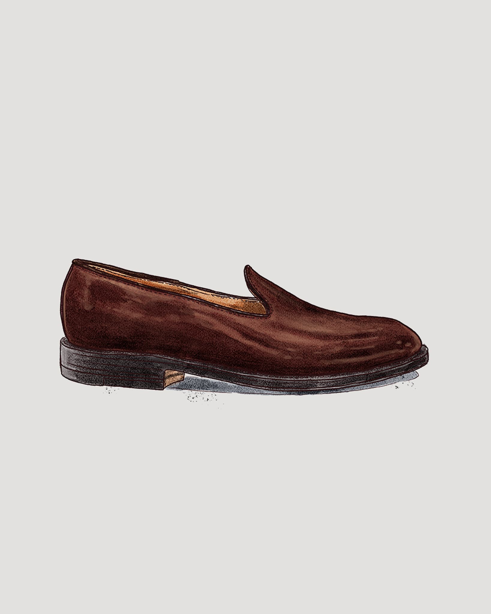 "Promenade" Plain Toe Slip On Loafer in Dark Brown Calfskin, Plaza Last