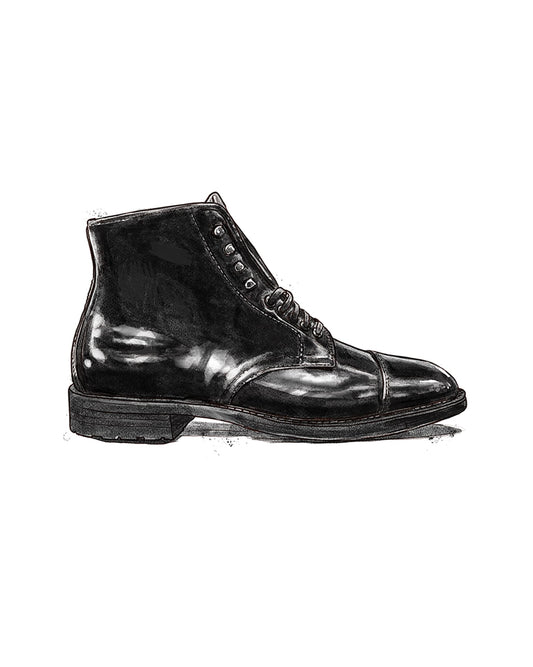 "Soren" Straight Tip Boot in Black Shell Cordovan, Plaza Last