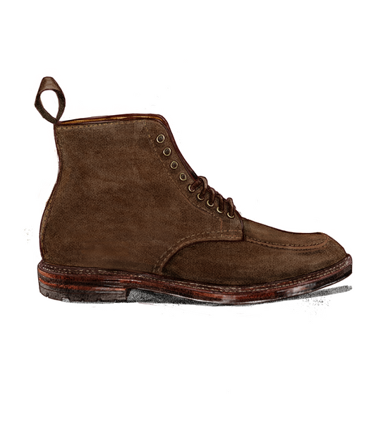 "B&T" Handsewn Norwegian Front Boot in Tobacco Reverse Chamois, Barrie Last