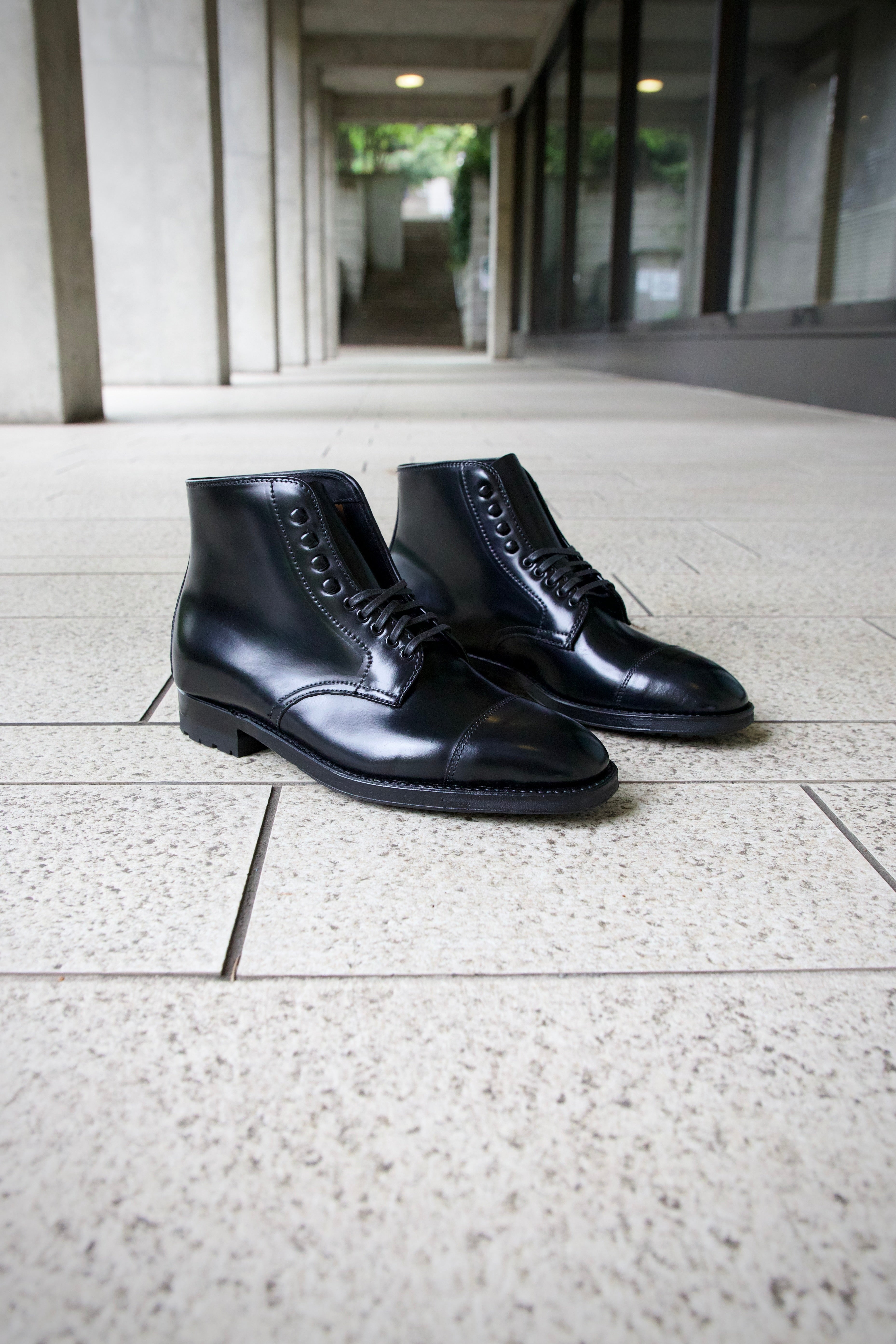 "Soren" Straight Tip Boot in Black Shell Cordovan, Plaza Last