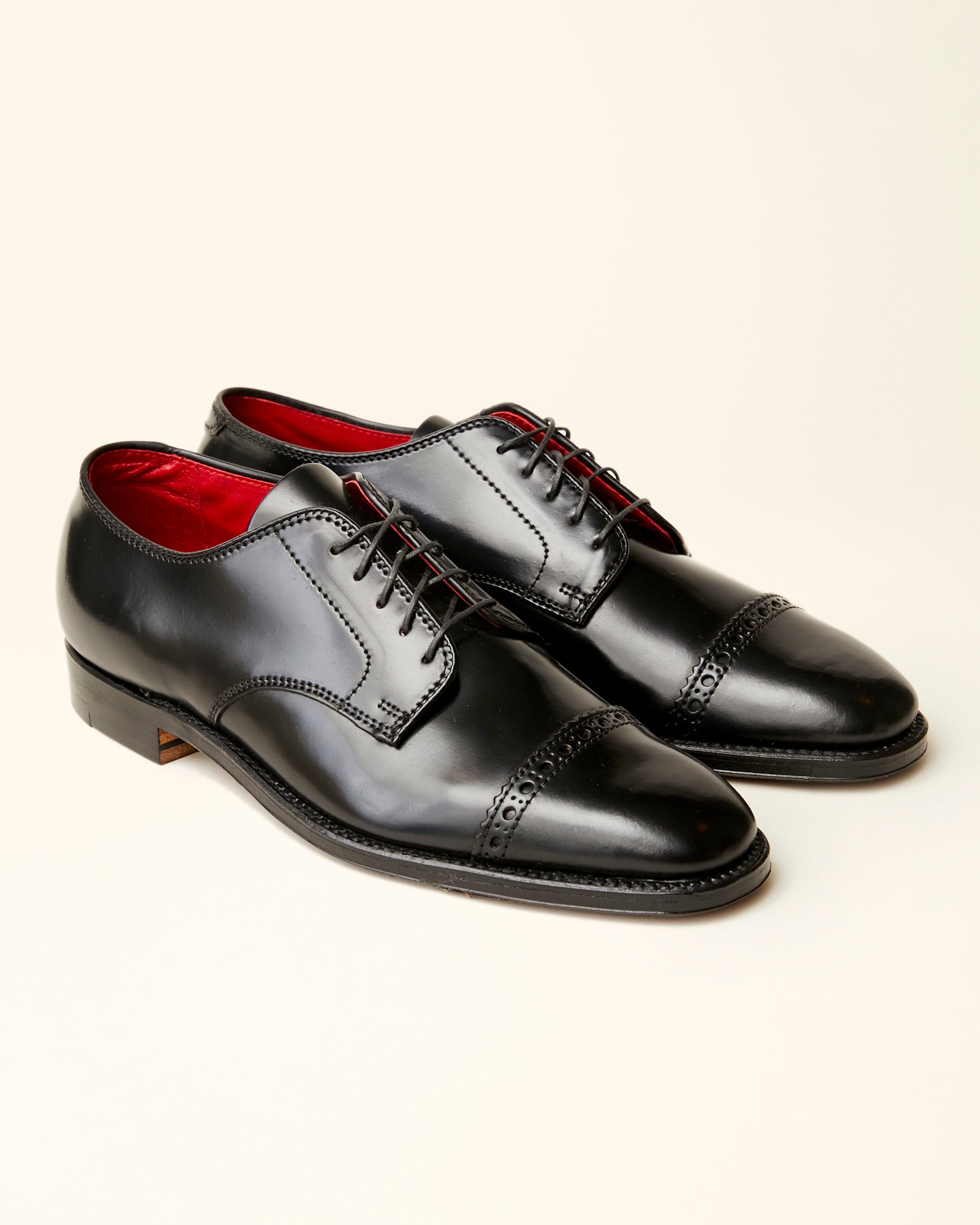 "Executive" Unlined Perforated Tip Derby in Black Shell Cordovan, Plaza Last