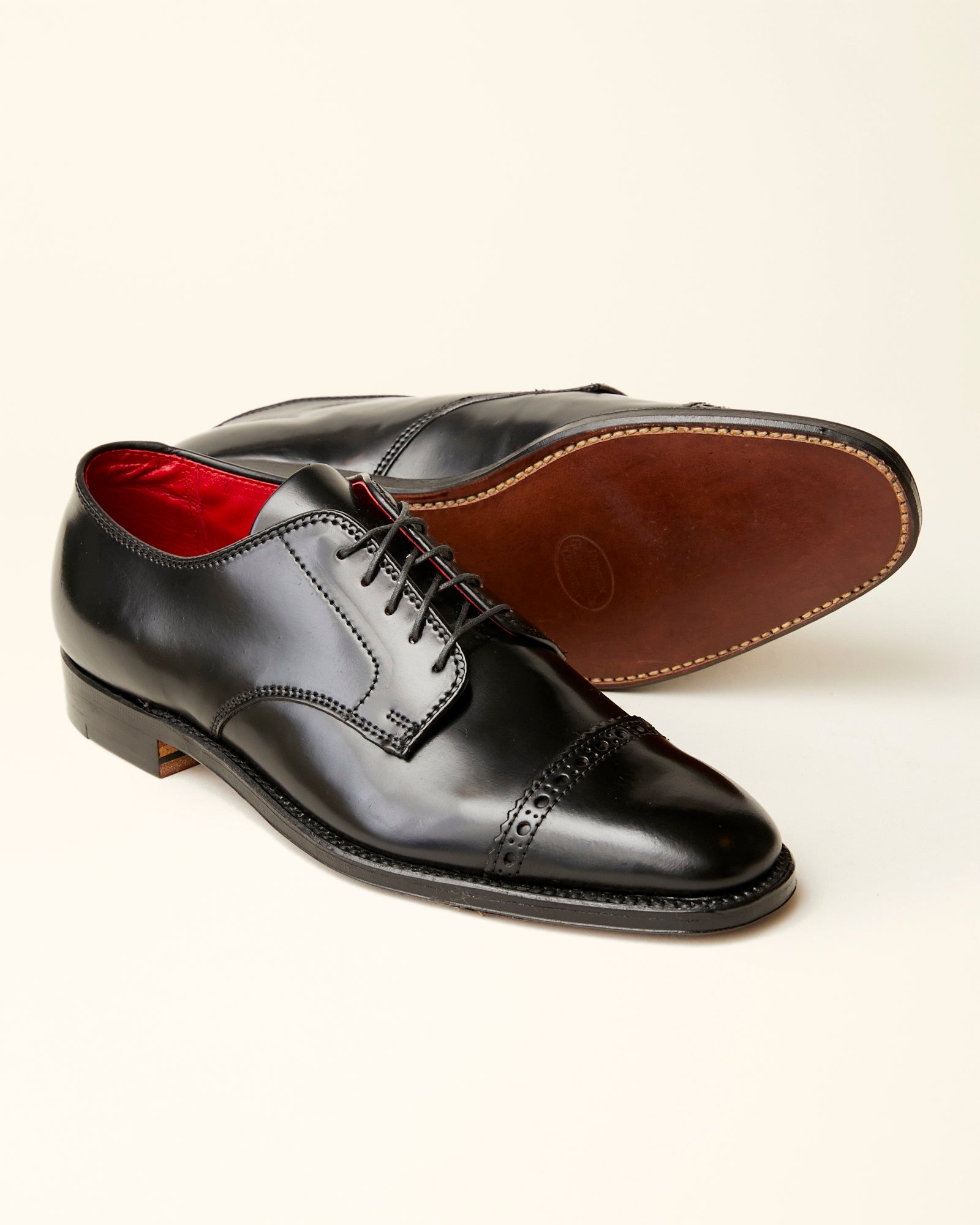 "Executive" Unlined Perforated Tip Derby in Black Shell Cordovan, Plaza Last