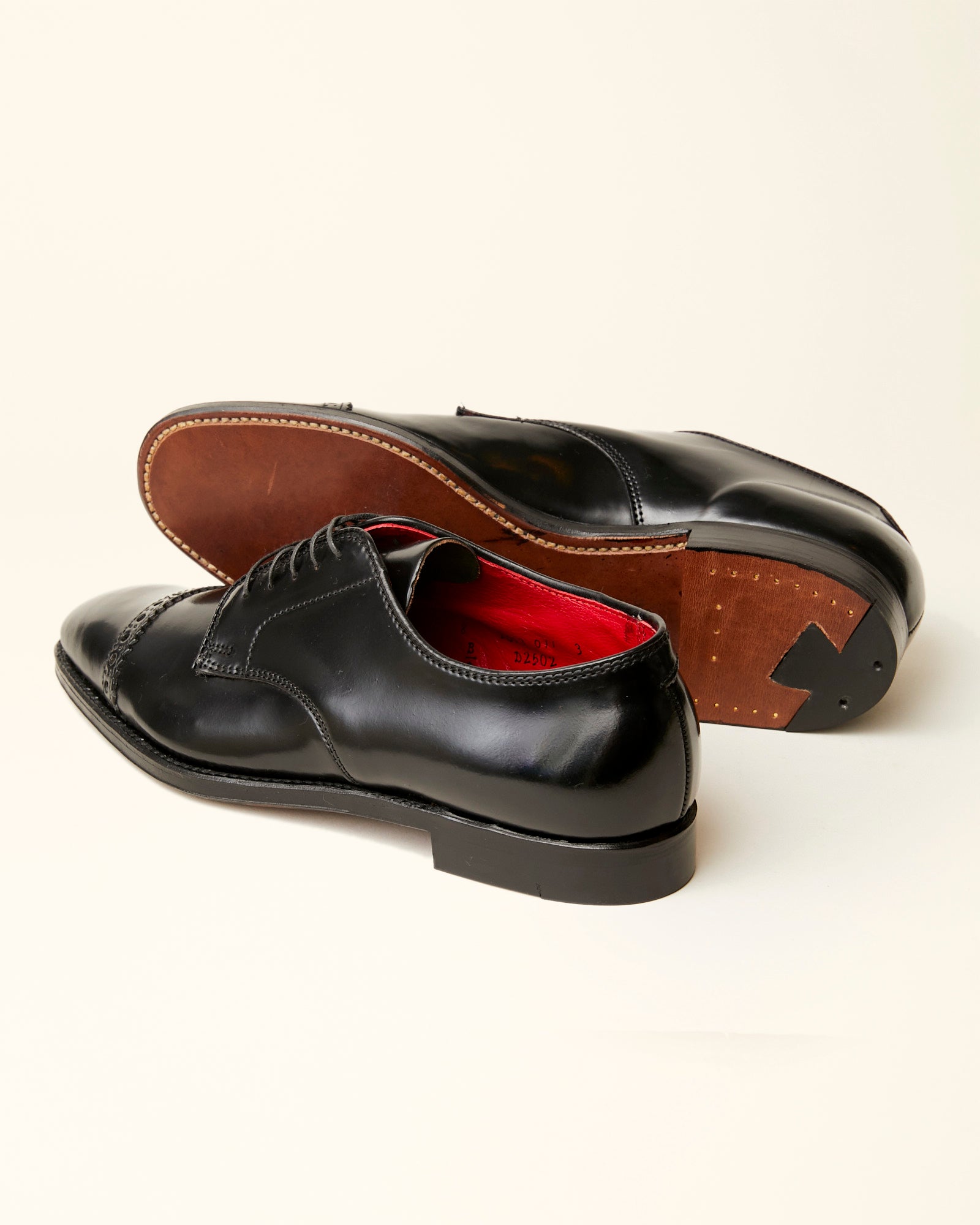 "Executive" Unlined Perforated Tip Derby in Black Shell Cordovan, Plaza Last